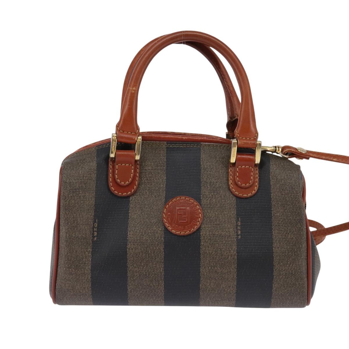FENDI Pecan Canvas Hand Bag PVC 2way Black Brown Auth gh778