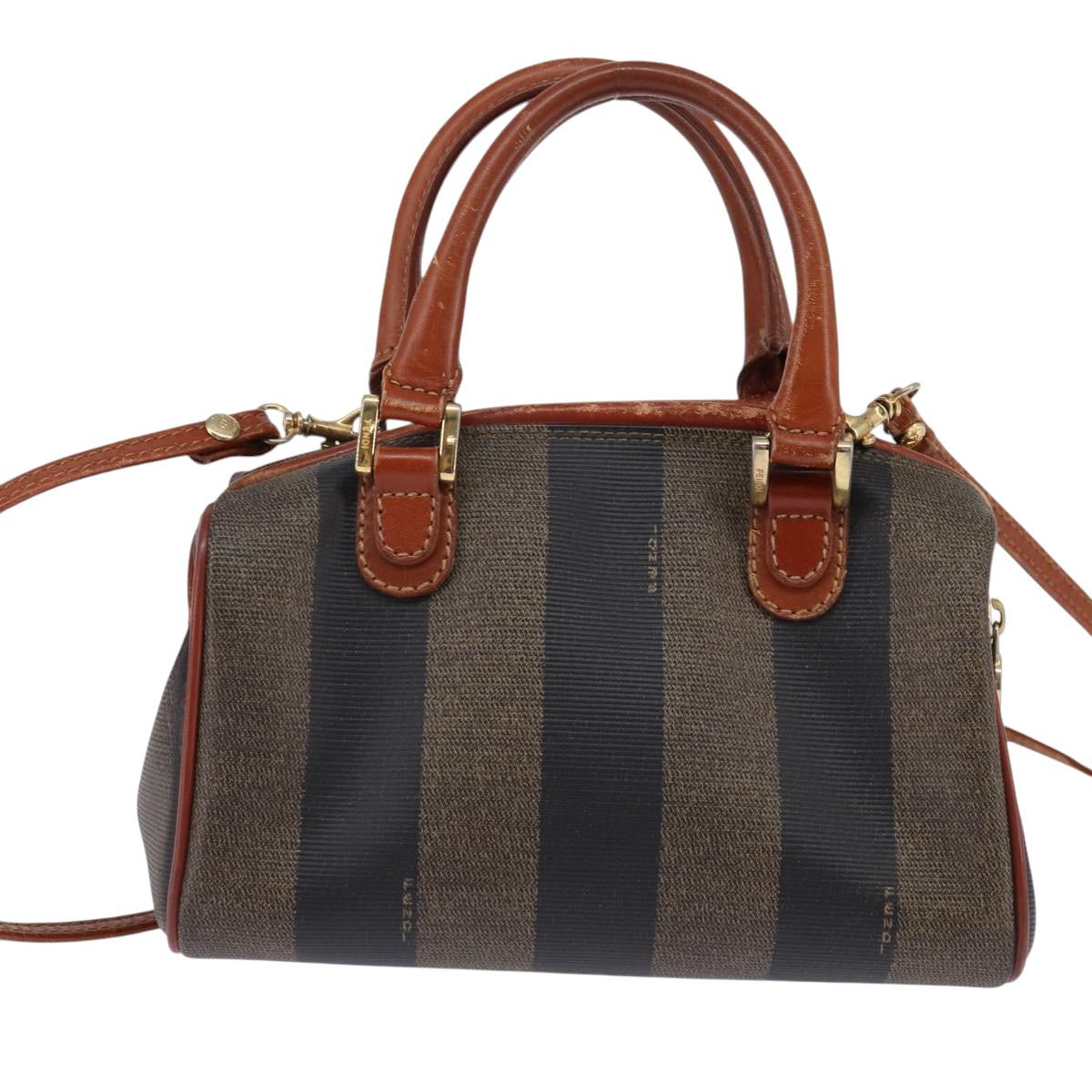 FENDI Pecan Canvas Hand Bag PVC 2way Black Brown Auth gh778