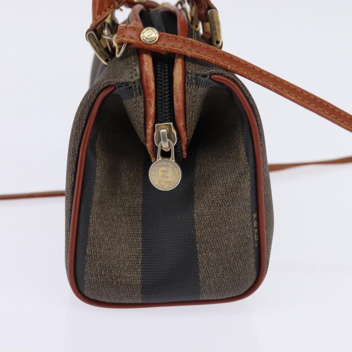 FENDI Pecan Canvas Hand Bag PVC 2way Black Brown Auth gh778