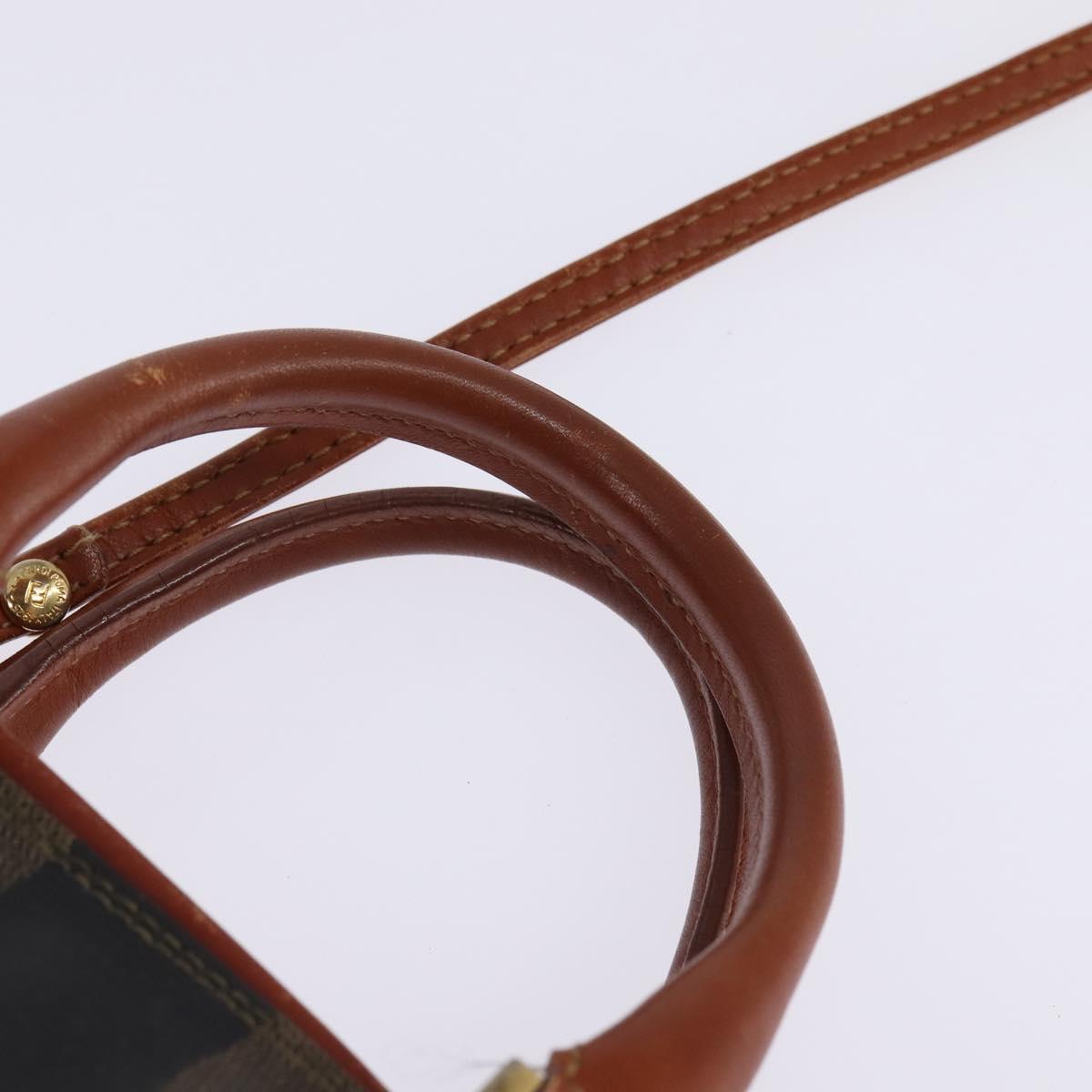FENDI Pecan Canvas Hand Bag PVC 2way Black Brown Auth gh778