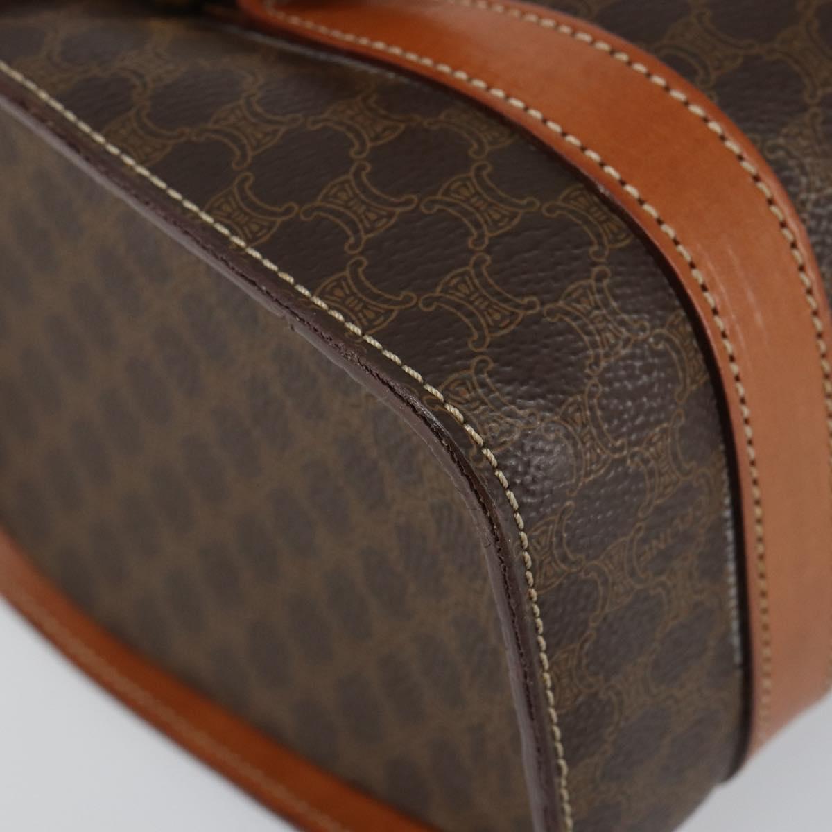 CELINE Macadam Canvas Hand Bag PVC Leather Brown Gold Auth gh783