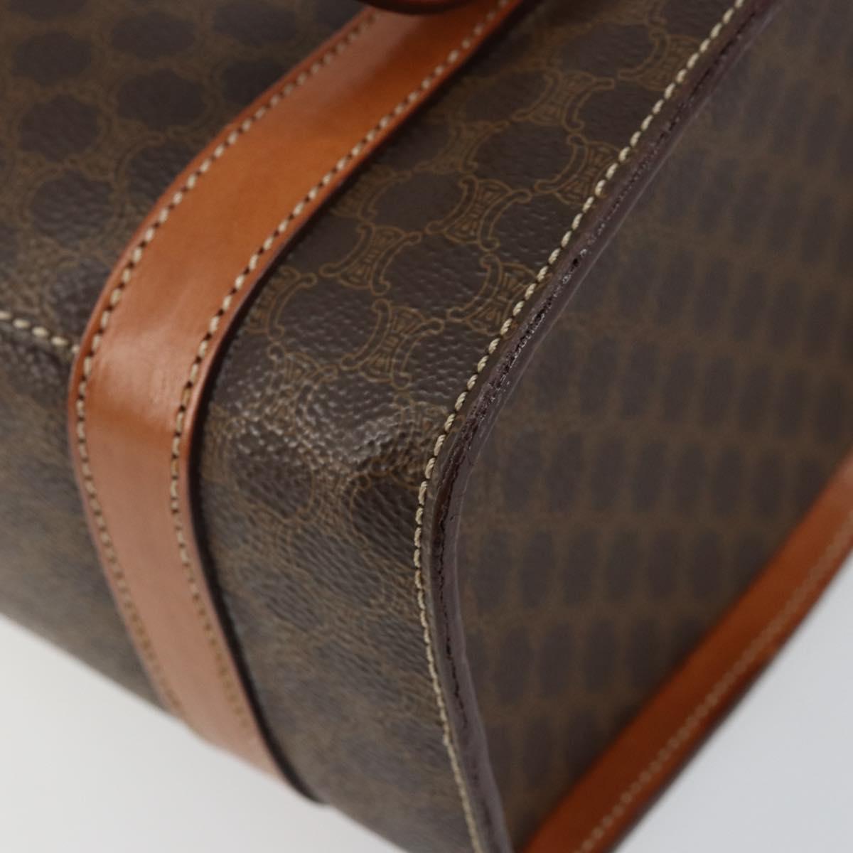 CELINE Macadam Canvas Hand Bag PVC Leather Brown Gold Auth gh783
