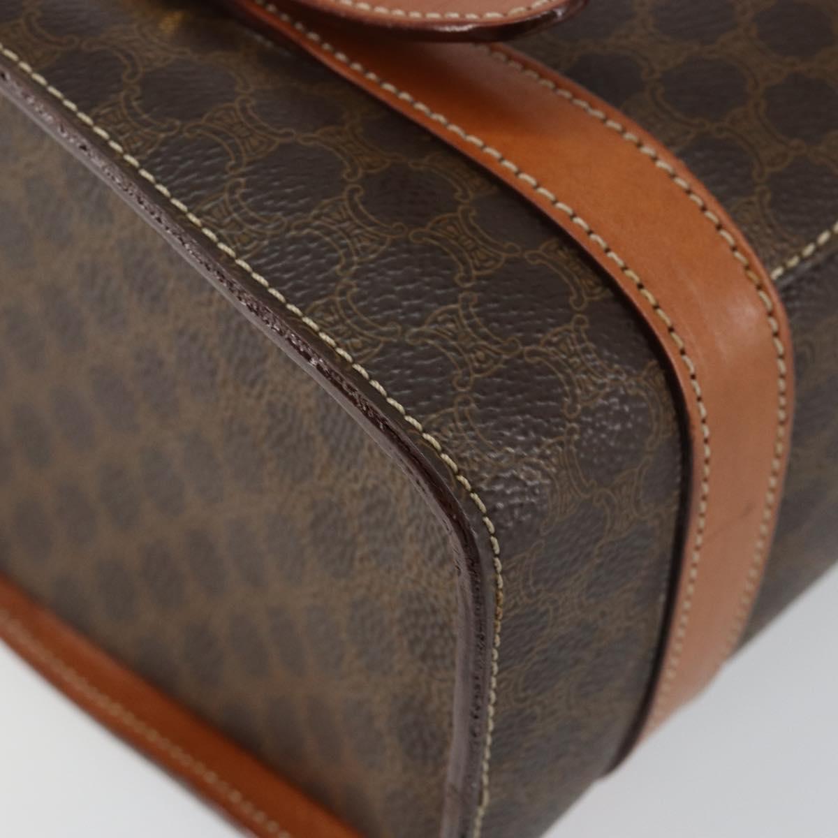 CELINE Macadam Canvas Hand Bag PVC Leather Brown Gold Auth gh783