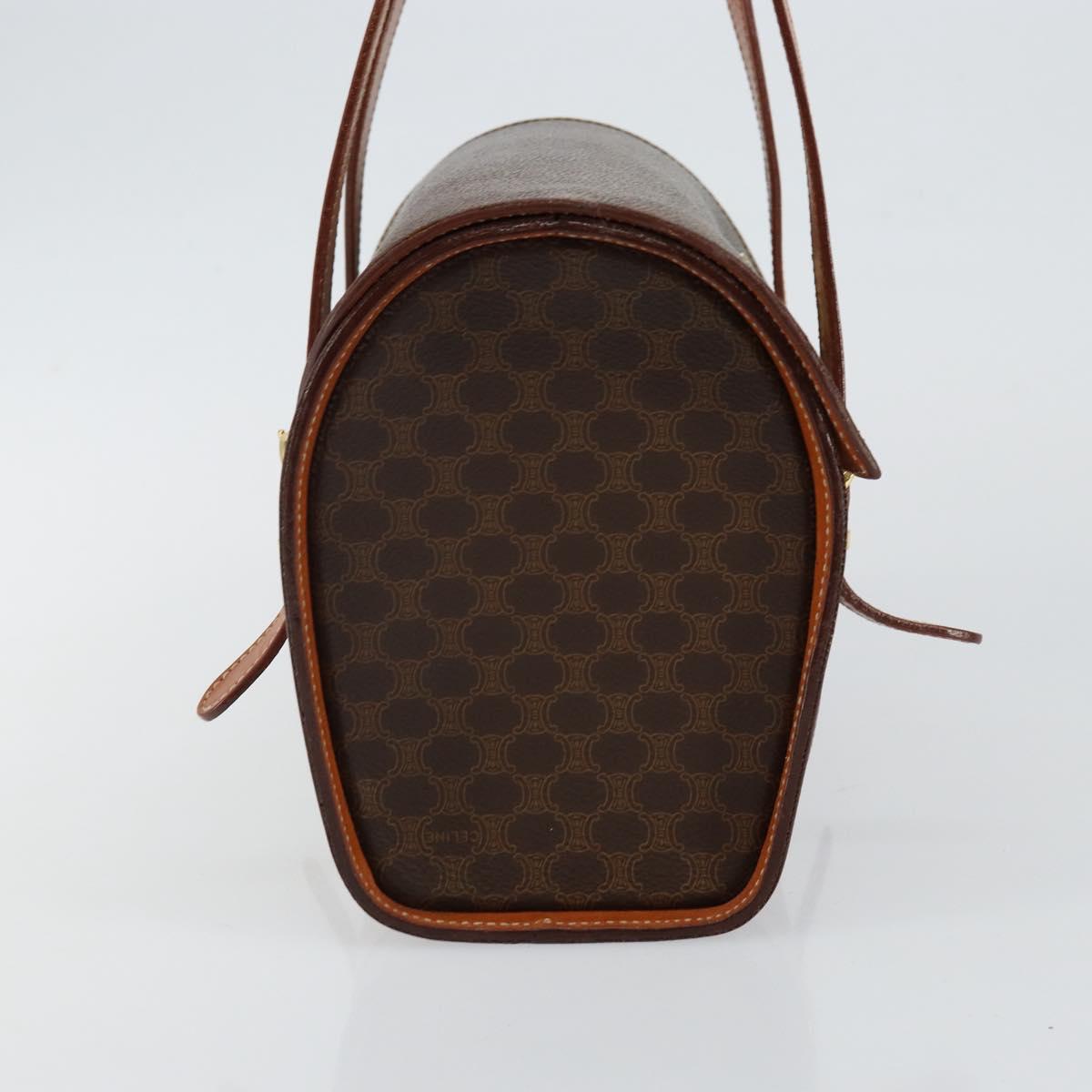 CELINE Macadam Canvas Hand Bag PVC Leather Brown Gold Auth gh783