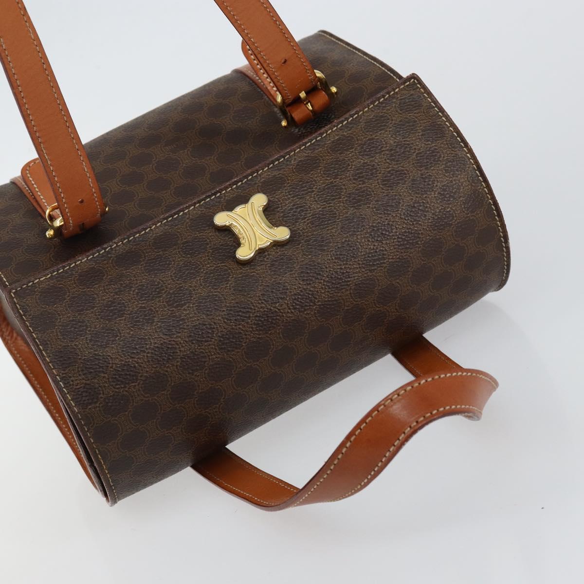 CELINE Macadam Canvas Hand Bag PVC Leather Brown Gold Auth gh783
