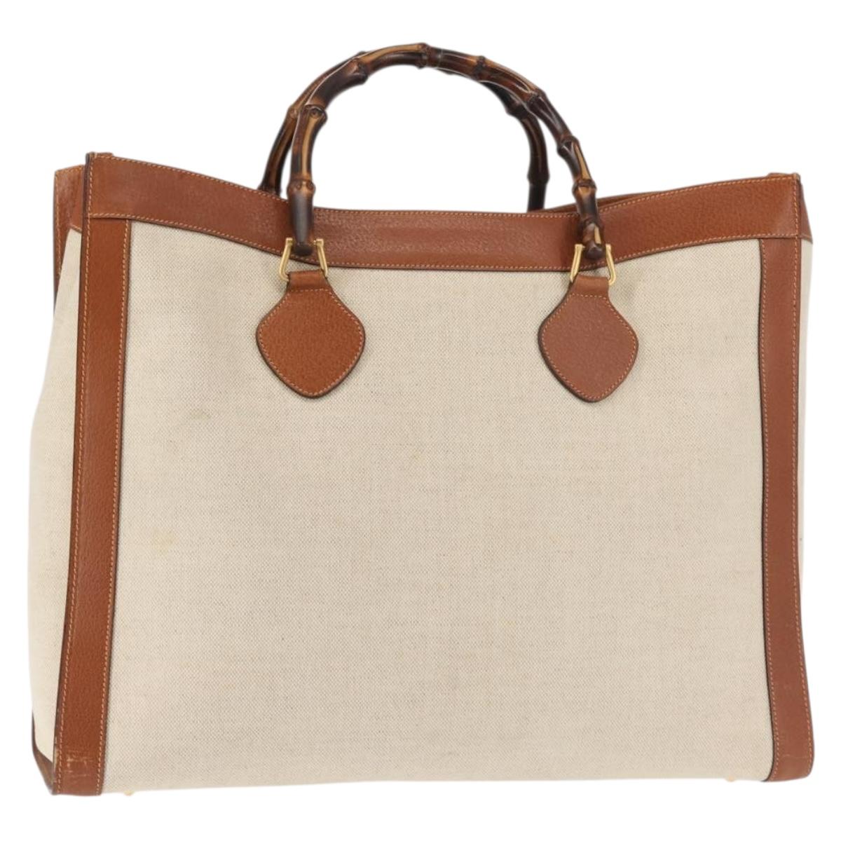GUCCI Bamboo Tote Bag Canvas Beige Gold Auth gh786