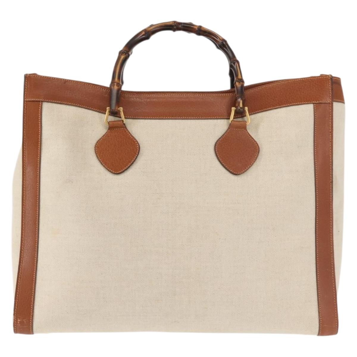 GUCCI Bamboo Tote Bag Canvas Beige Gold Auth gh786