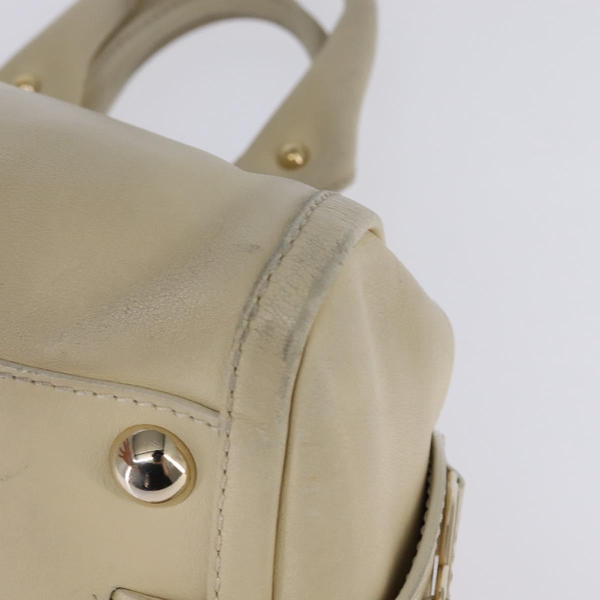 CELINE Triomphe Hand Bag Leather Beige Gold Auth gh799