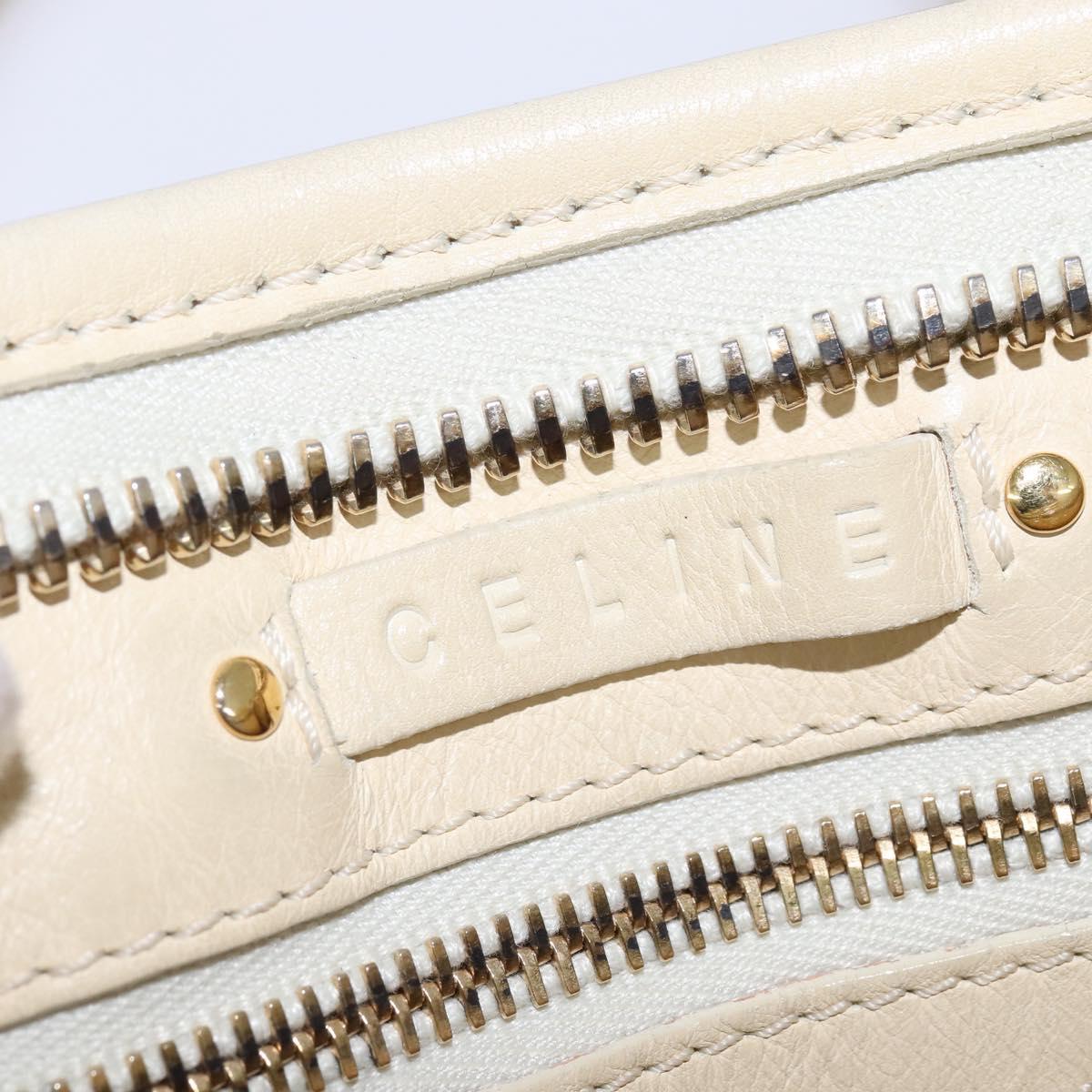CELINE Triomphe Hand Bag Leather Beige Gold Auth gh799