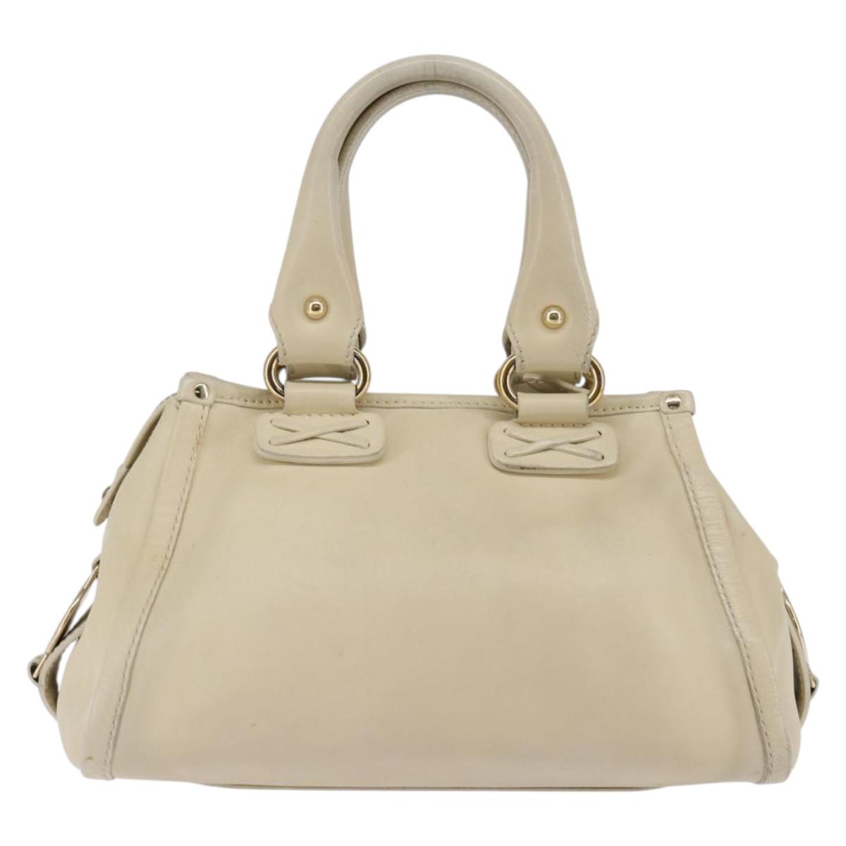 CELINE Triomphe Hand Bag Leather Beige Gold Auth gh799