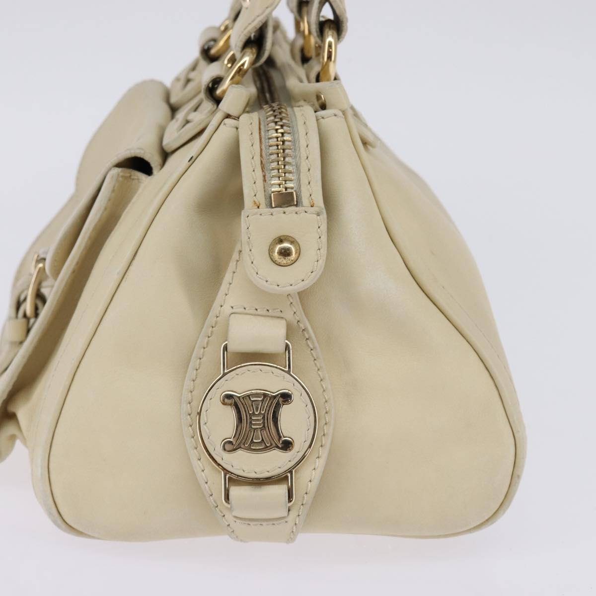CELINE Triomphe Hand Bag Leather Beige Gold Auth gh799