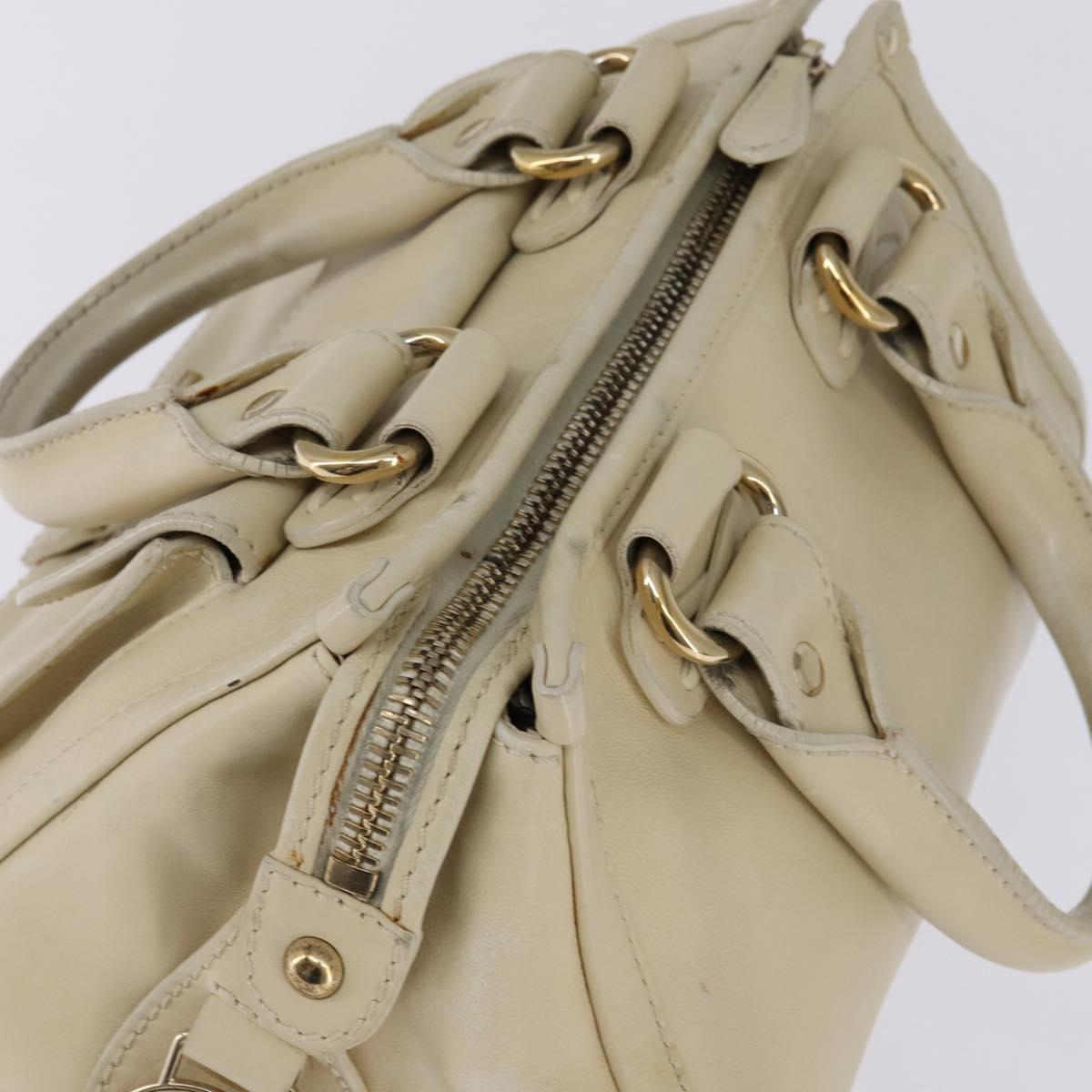 CELINE Triomphe Hand Bag Leather Beige Gold Auth gh799