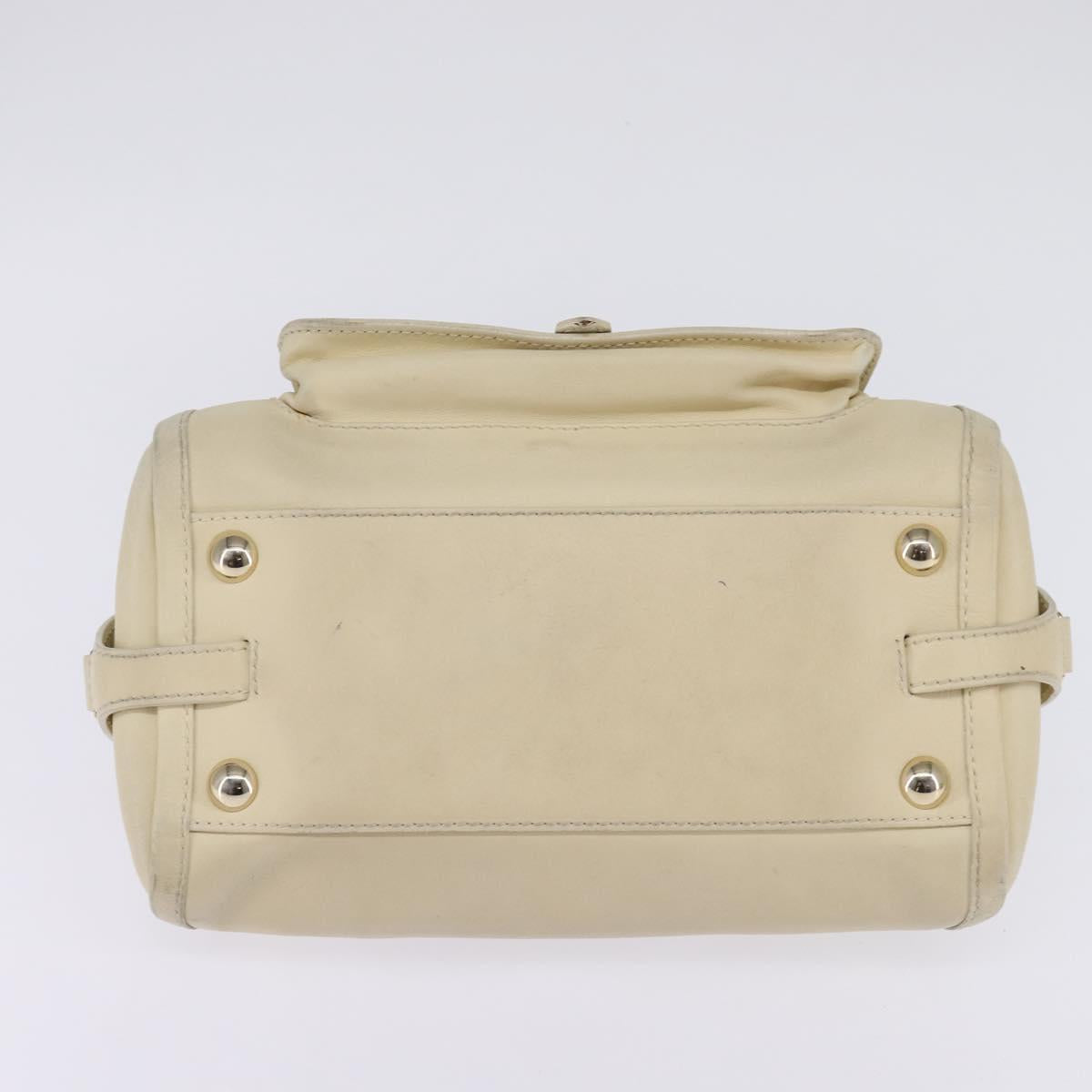 CELINE Triomphe Hand Bag Leather Beige Gold Auth gh799