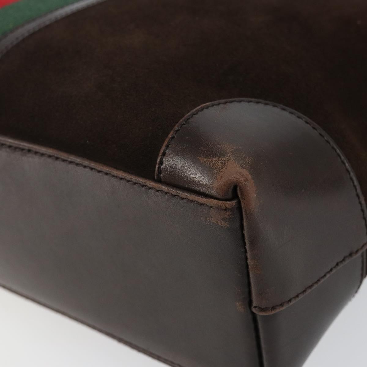 GUCCI Web Sherry Line Tote Bag Suede Leather Brown Red Green 33890 Auth gh807