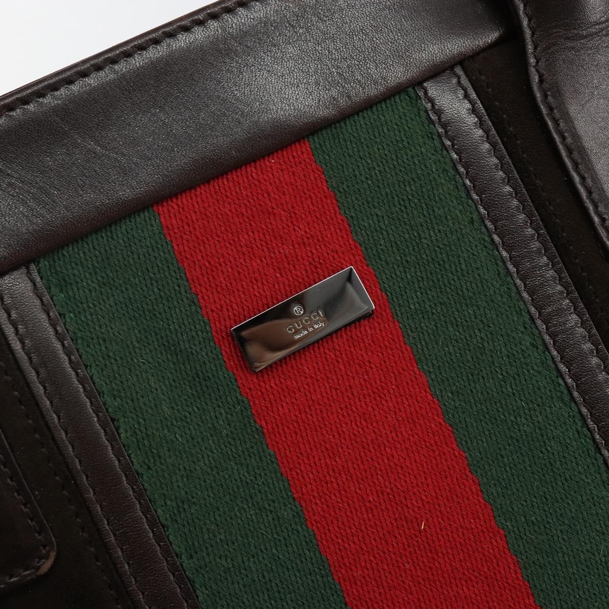 GUCCI Web Sherry Line Tote Bag Suede Leather Brown Red Green 33890 Auth gh807