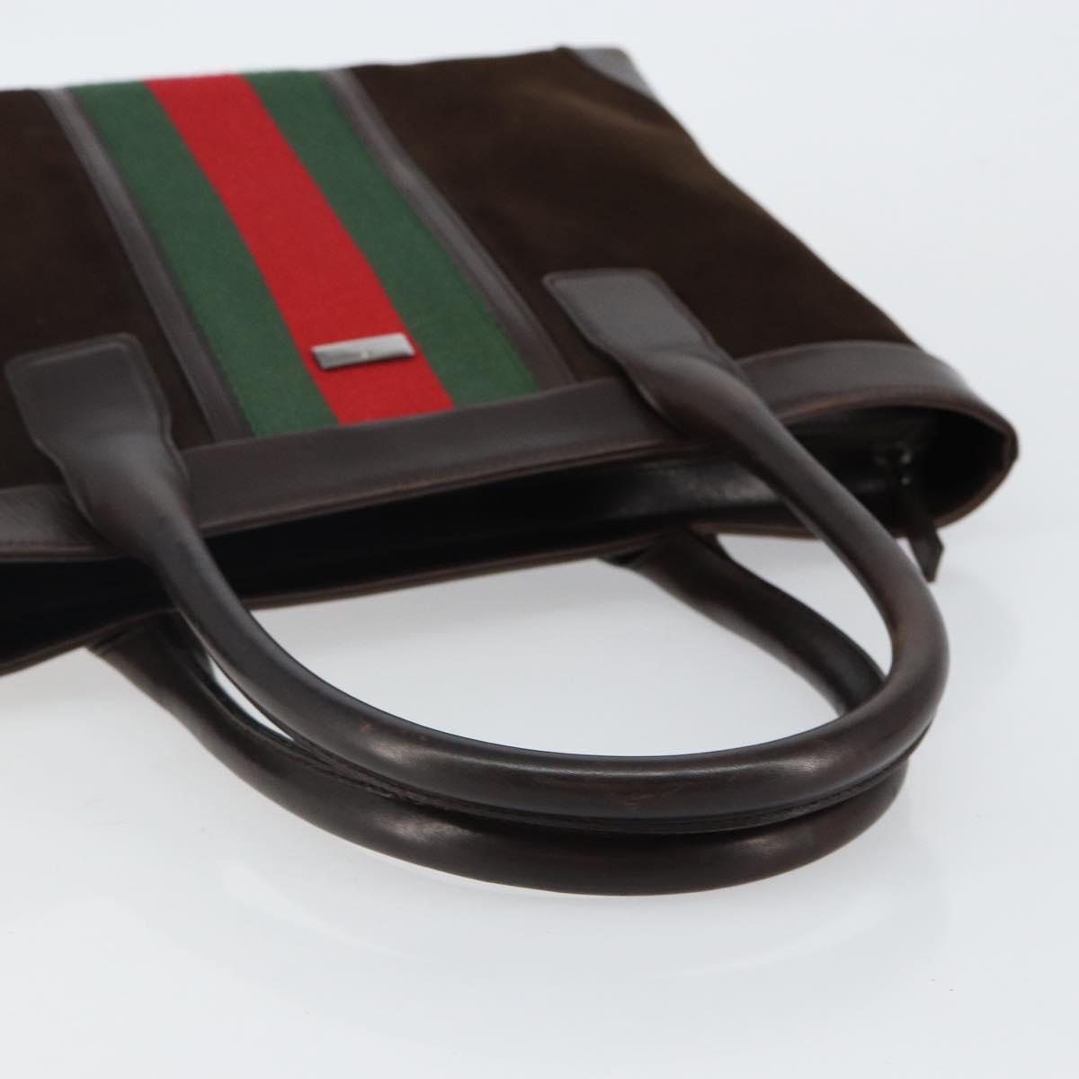 GUCCI Web Sherry Line Tote Bag Suede Leather Brown Red Green 33890 Auth gh807