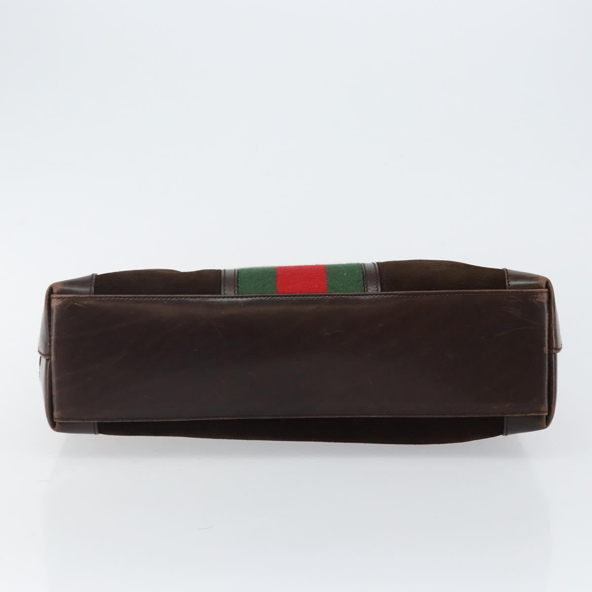 GUCCI Web Sherry Line Tote Bag Suede Leather Brown Red Green 33890 Auth gh807