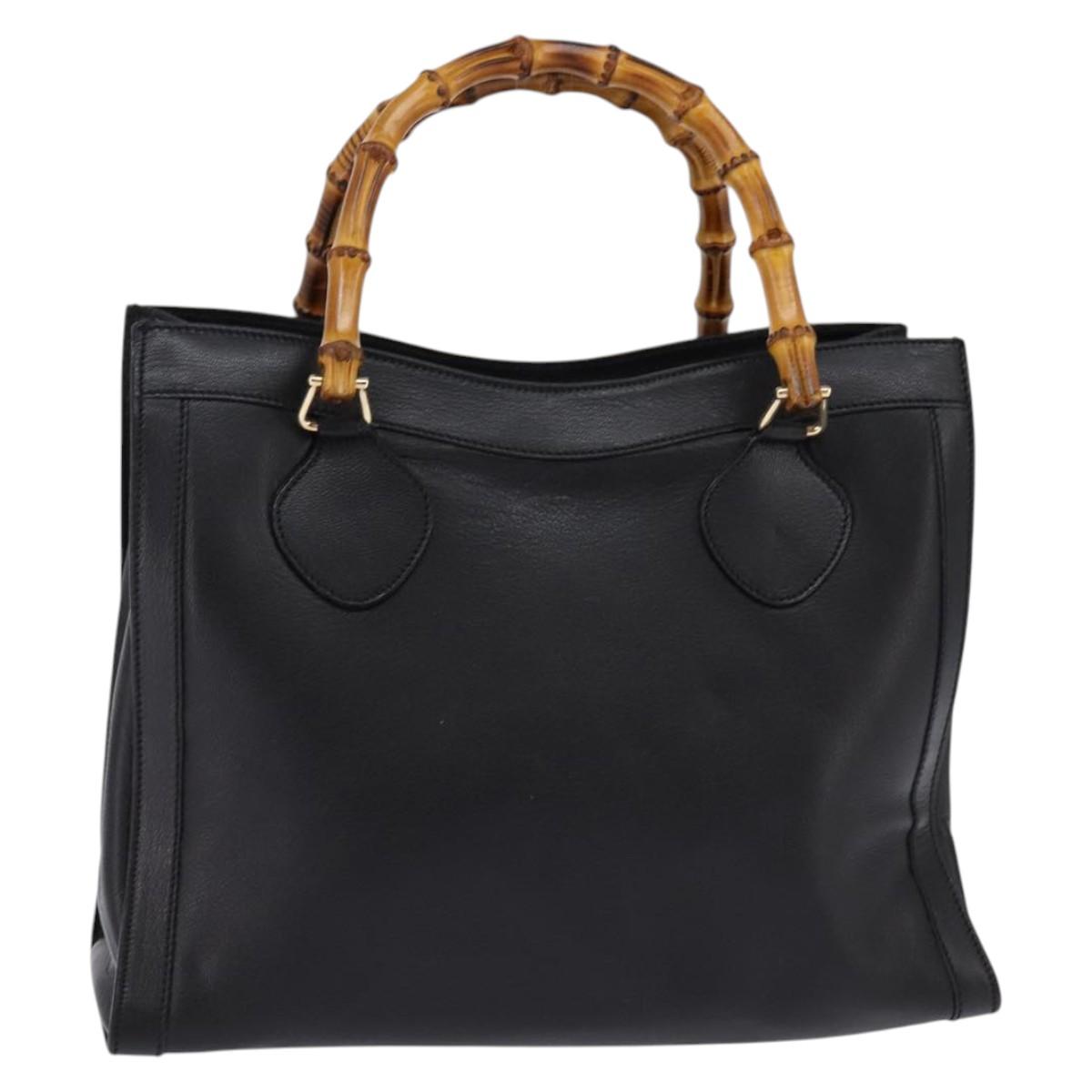 GUCCI Bamboo Hand Bag Leather Outlet Gold Black 002 8260 Auth gh808