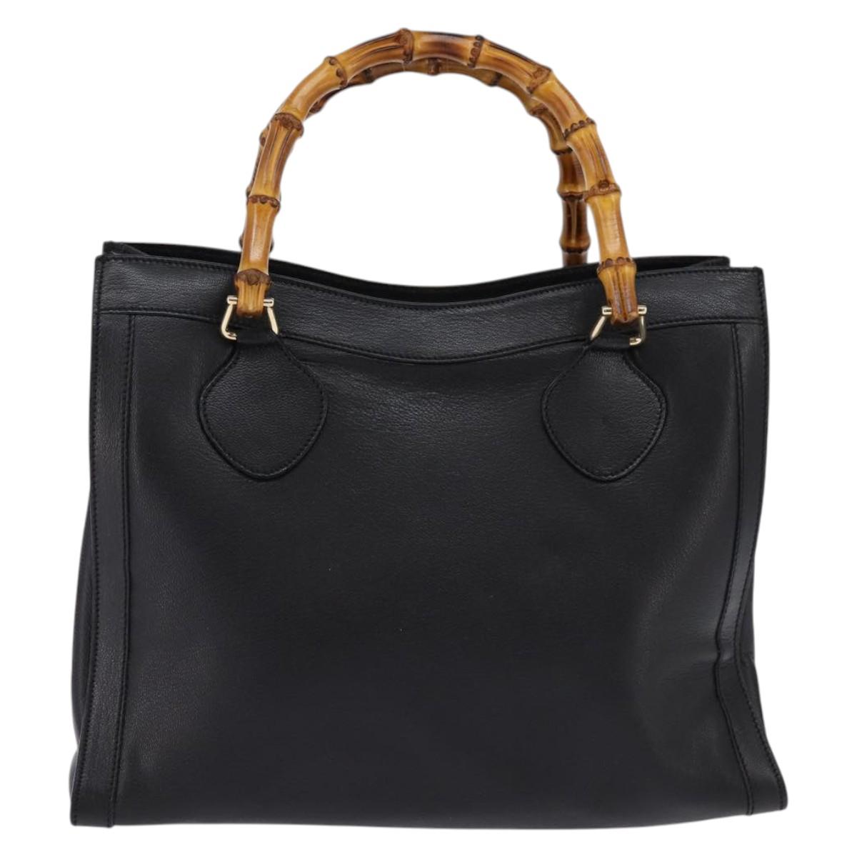 GUCCI Bamboo Hand Bag Leather Outlet Gold Black 002 8260 Auth gh808