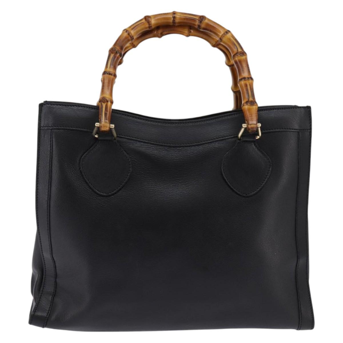 GUCCI Bamboo Hand Bag Leather Outlet Gold Black 002 8260 Auth gh808