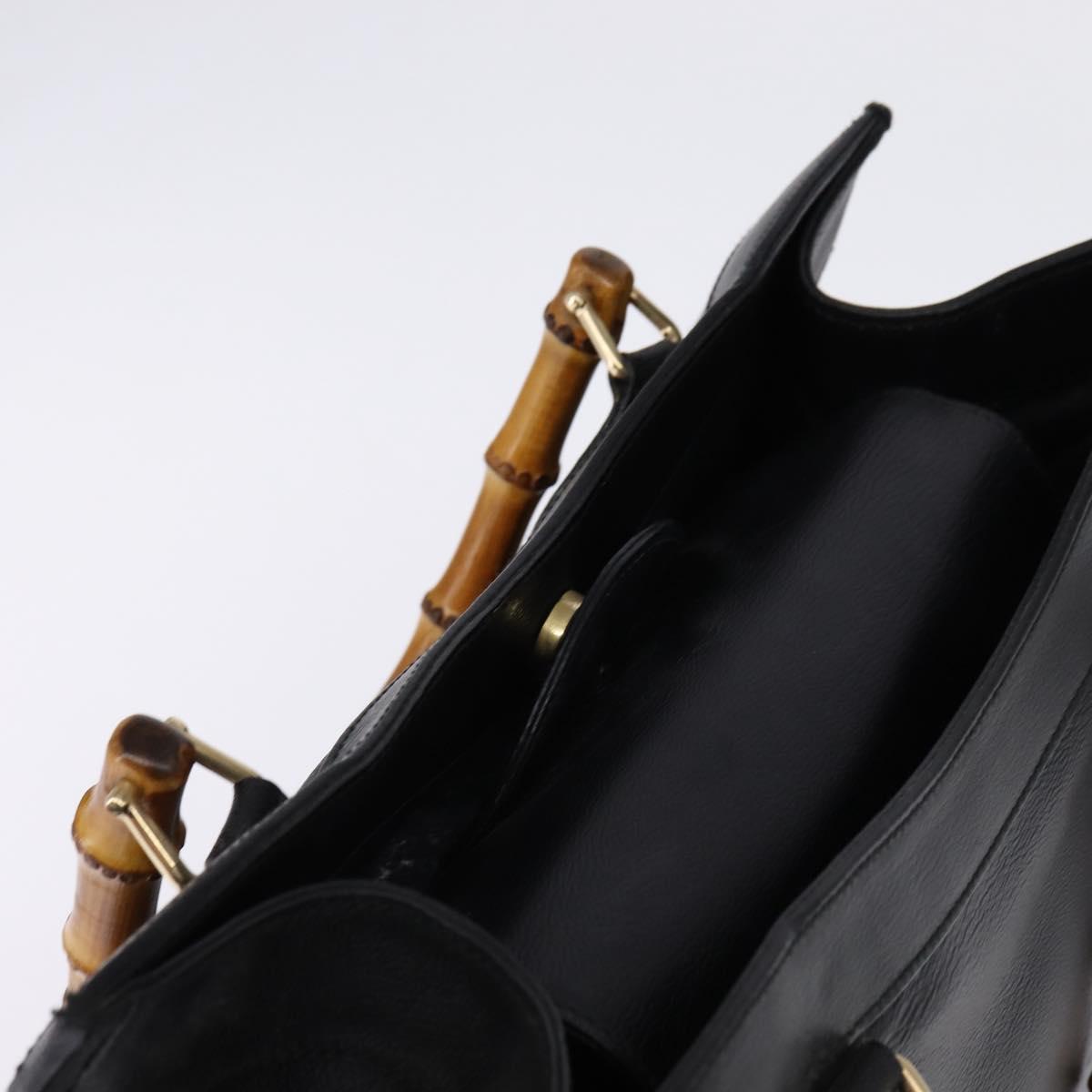 GUCCI Bamboo Hand Bag Leather Outlet Gold Black 002 8260 Auth gh808
