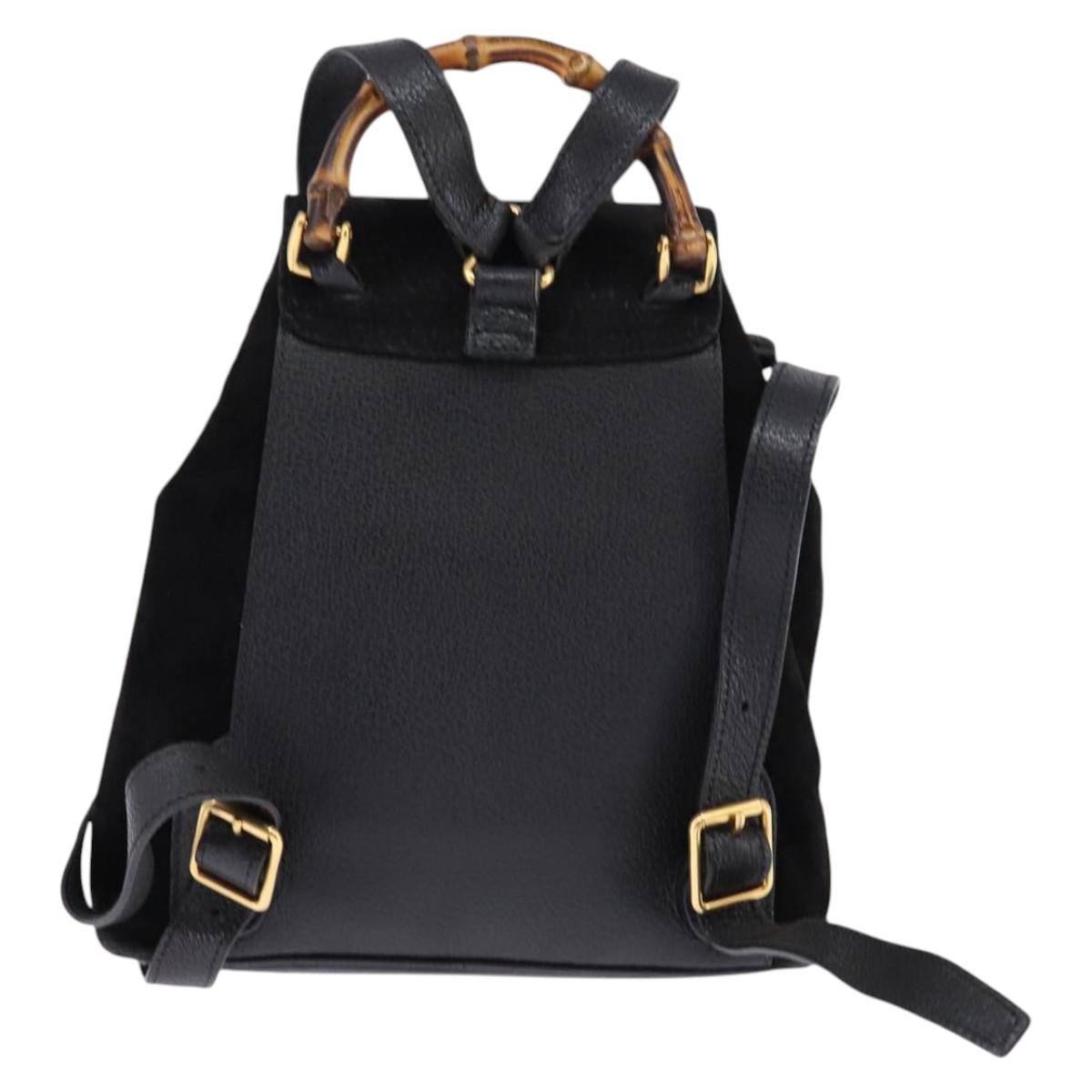 GUCCI Bamboo Backpack Suede Leather Black Gold 003 1705 0030 Auth gh811
