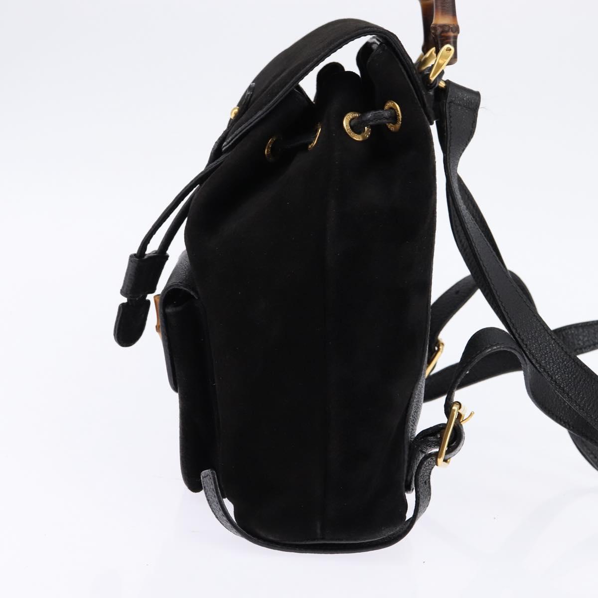 GUCCI Bamboo Backpack Suede Leather Black Gold 003 1705 0030 Auth gh811