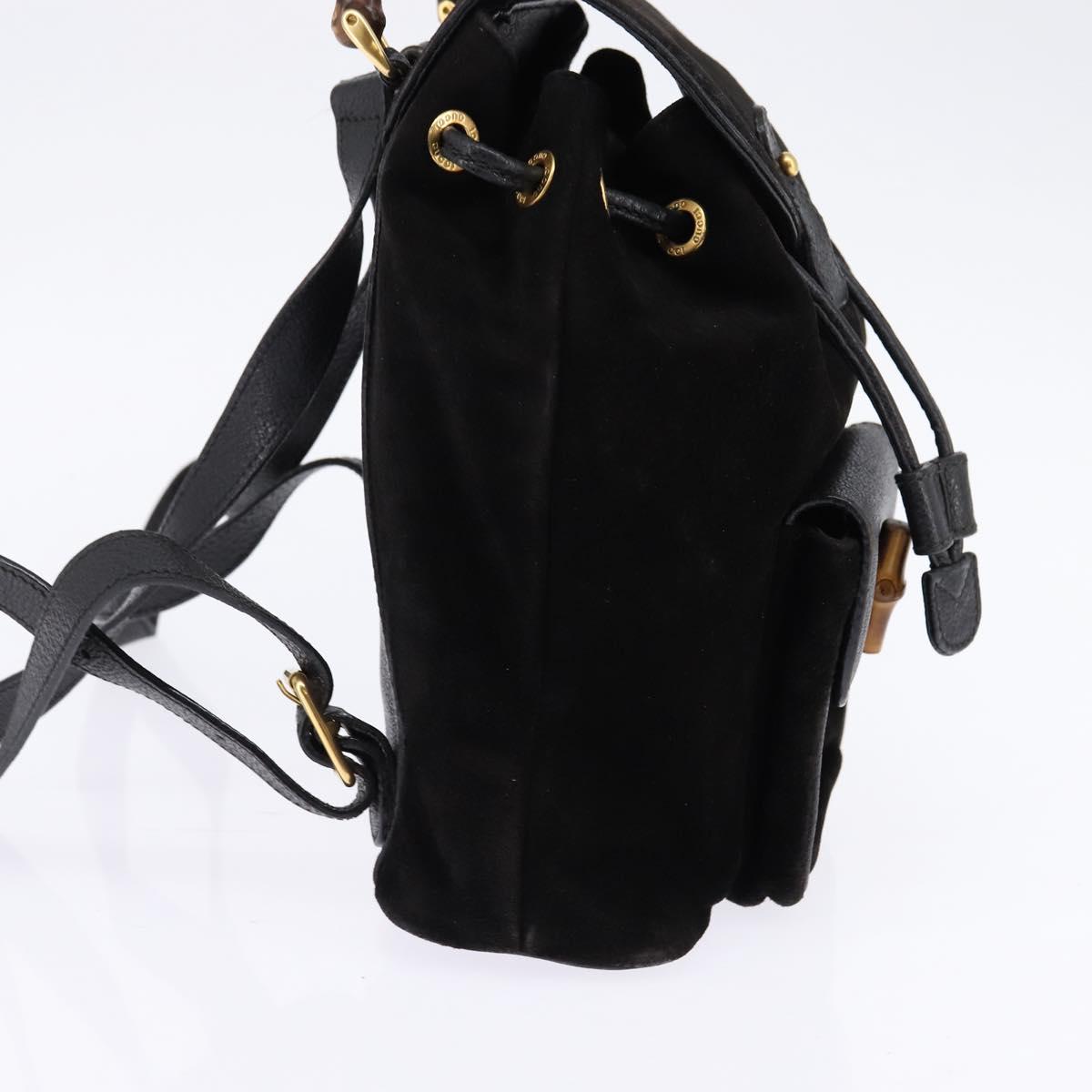 GUCCI Bamboo Backpack Suede Leather Black Gold 003 1705 0030 Auth gh811