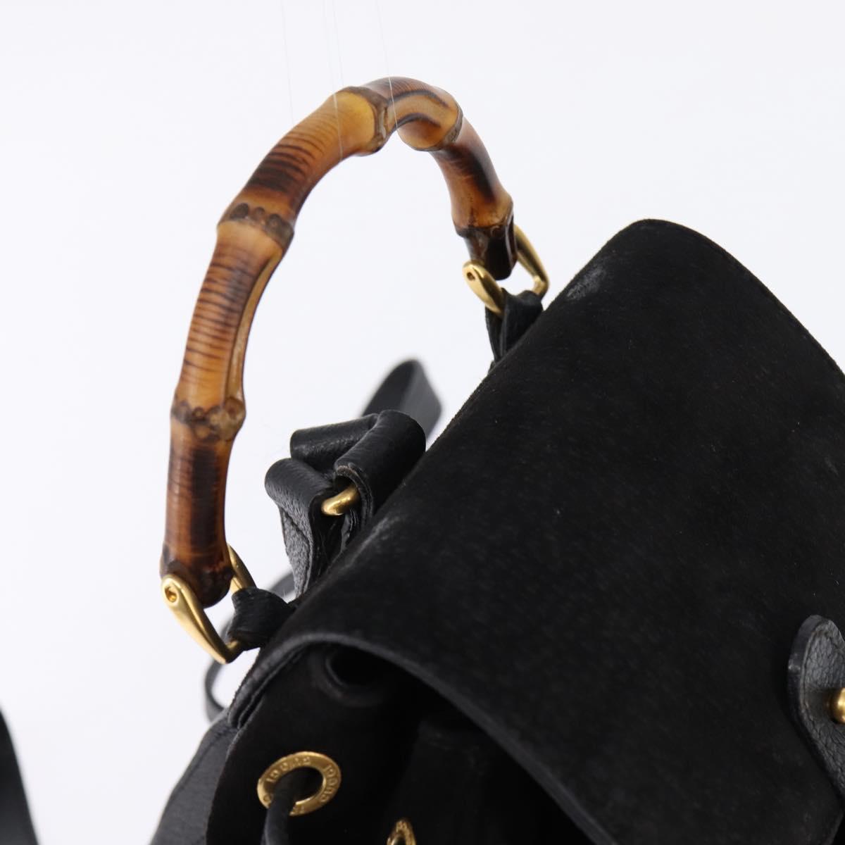 GUCCI Bamboo Backpack Suede Leather Black Gold 003 1705 0030 Auth gh811