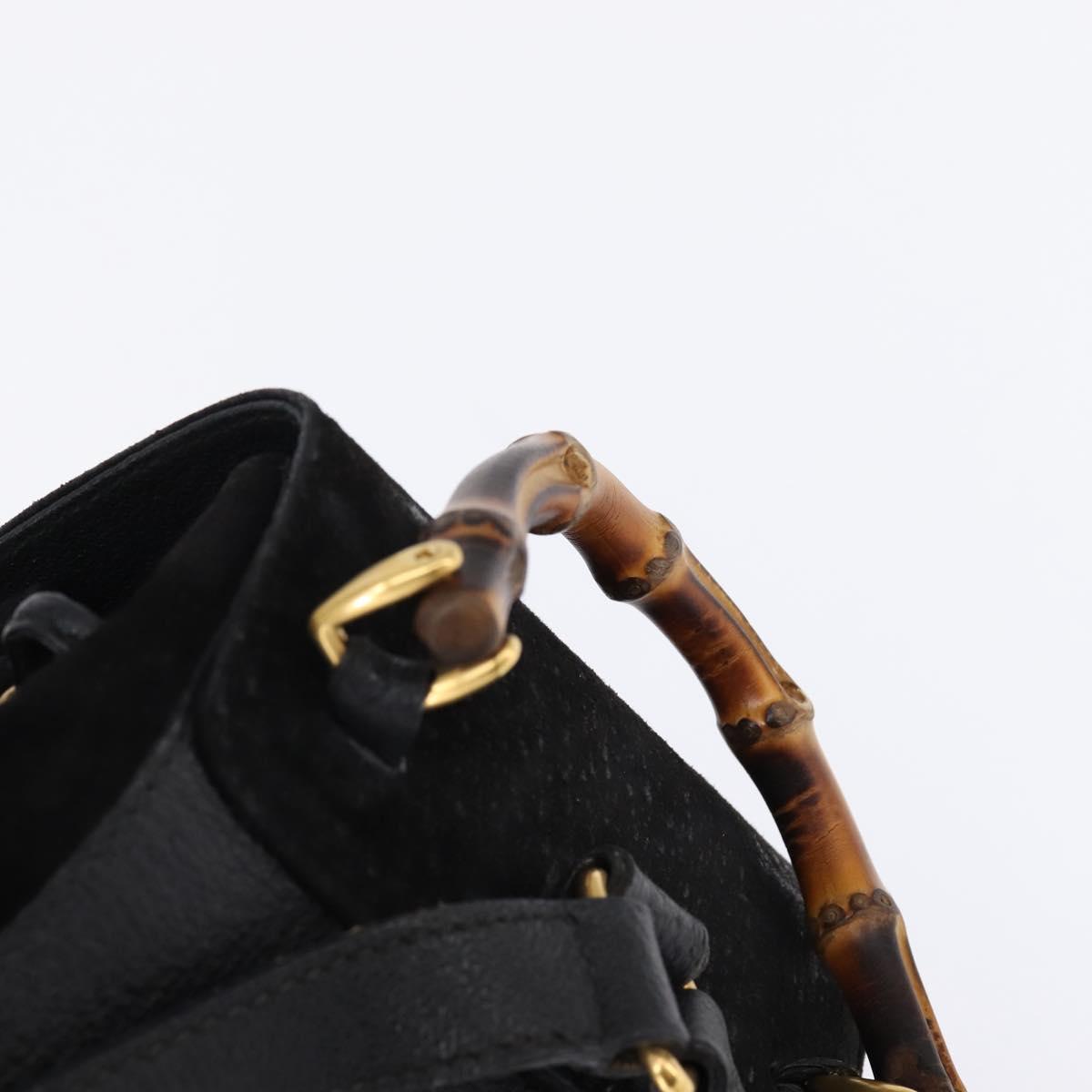 GUCCI Bamboo Backpack Suede Leather Black Gold 003 1705 0030 Auth gh811