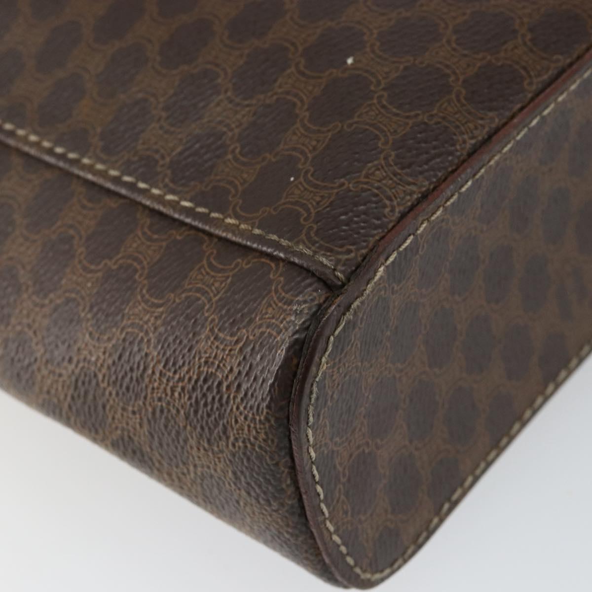 CELINE Macadam Canvas Vanity Pouch PVC Leather Brown Gold Auth gh813