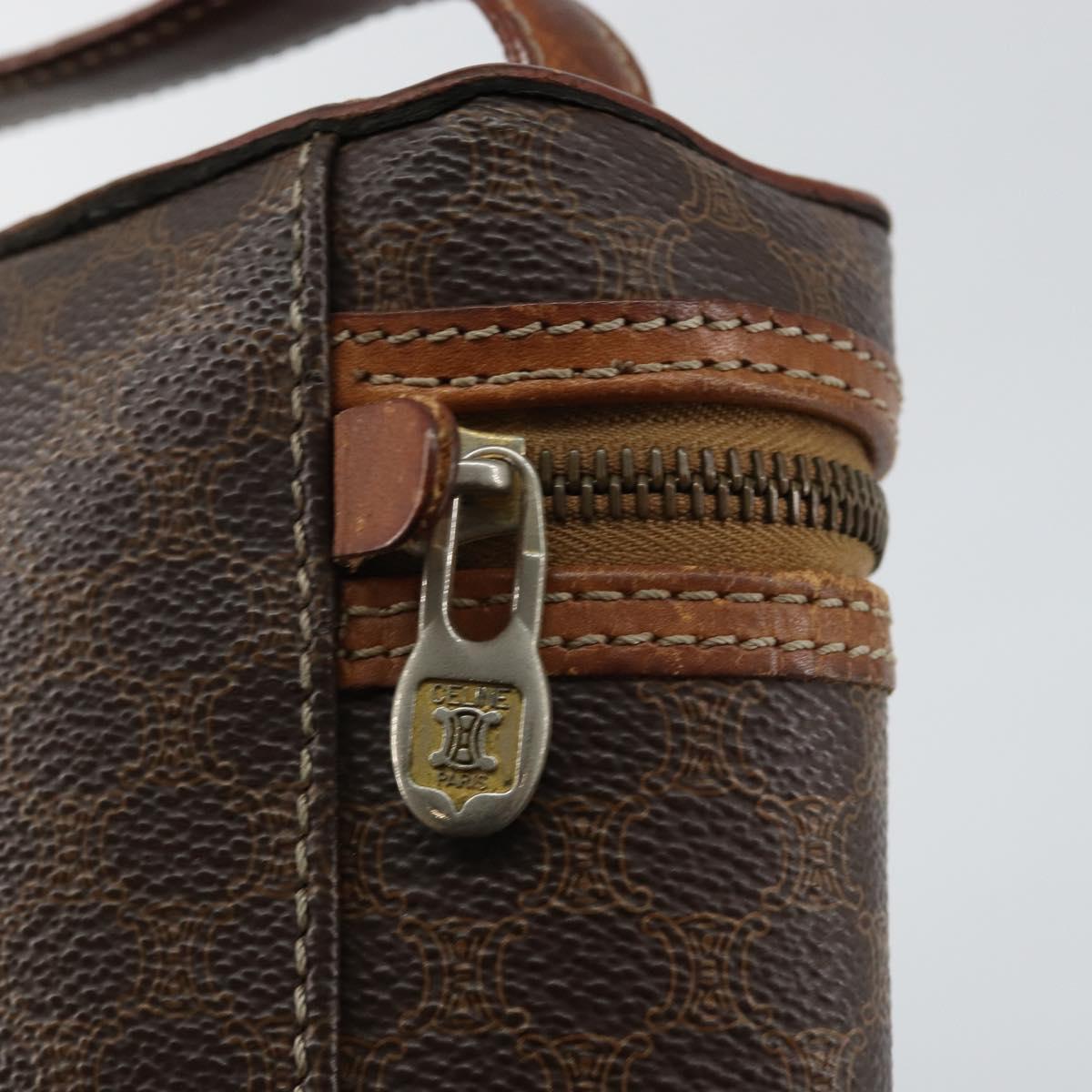 CELINE Macadam Canvas Vanity Pouch PVC Leather Brown Gold Auth gh813