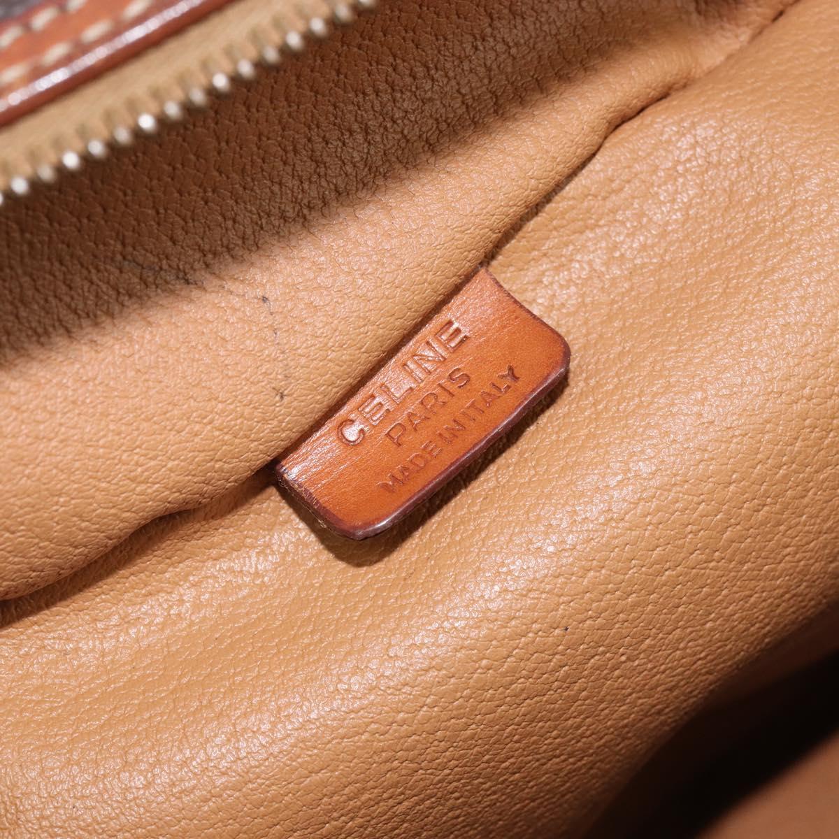 CELINE Macadam Canvas Vanity Pouch PVC Leather Brown Gold Auth gh813