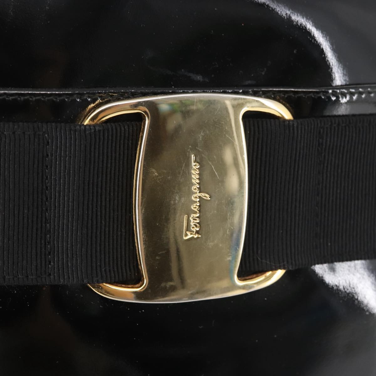 Salvatore Ferragamo Vala Shoulder Bag Enamel Black Gold Auth gh815