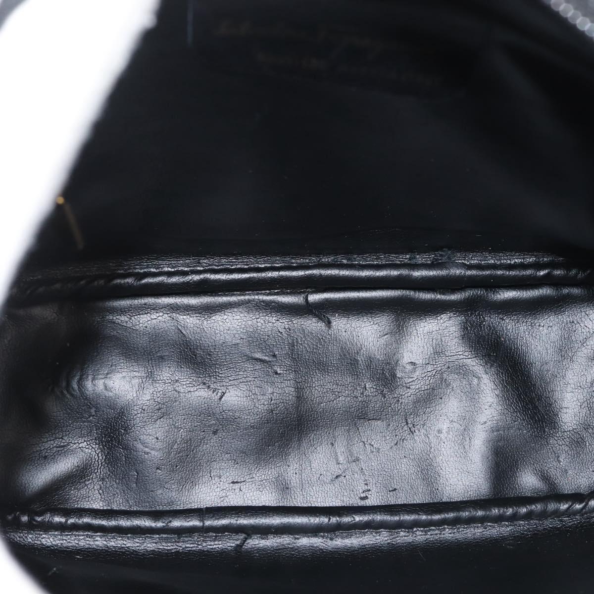 Salvatore Ferragamo Vala Shoulder Bag Enamel Black Gold Auth gh815