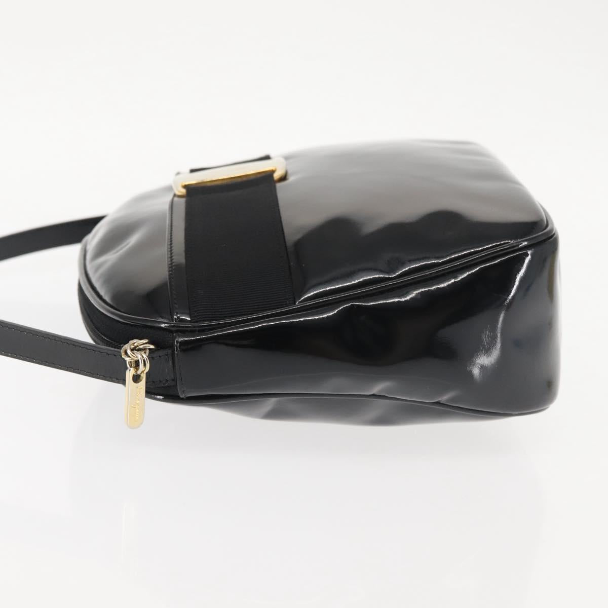 Salvatore Ferragamo Vala Shoulder Bag Enamel Black Gold Auth gh815