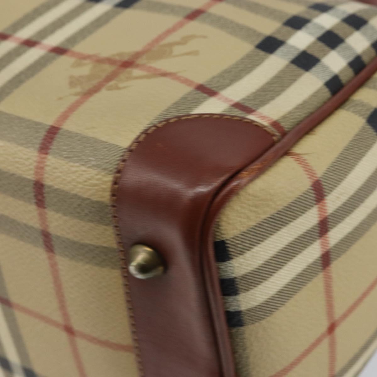 Burberrys Nova Check Boston Bag PVC Beige Gold Auth gh829