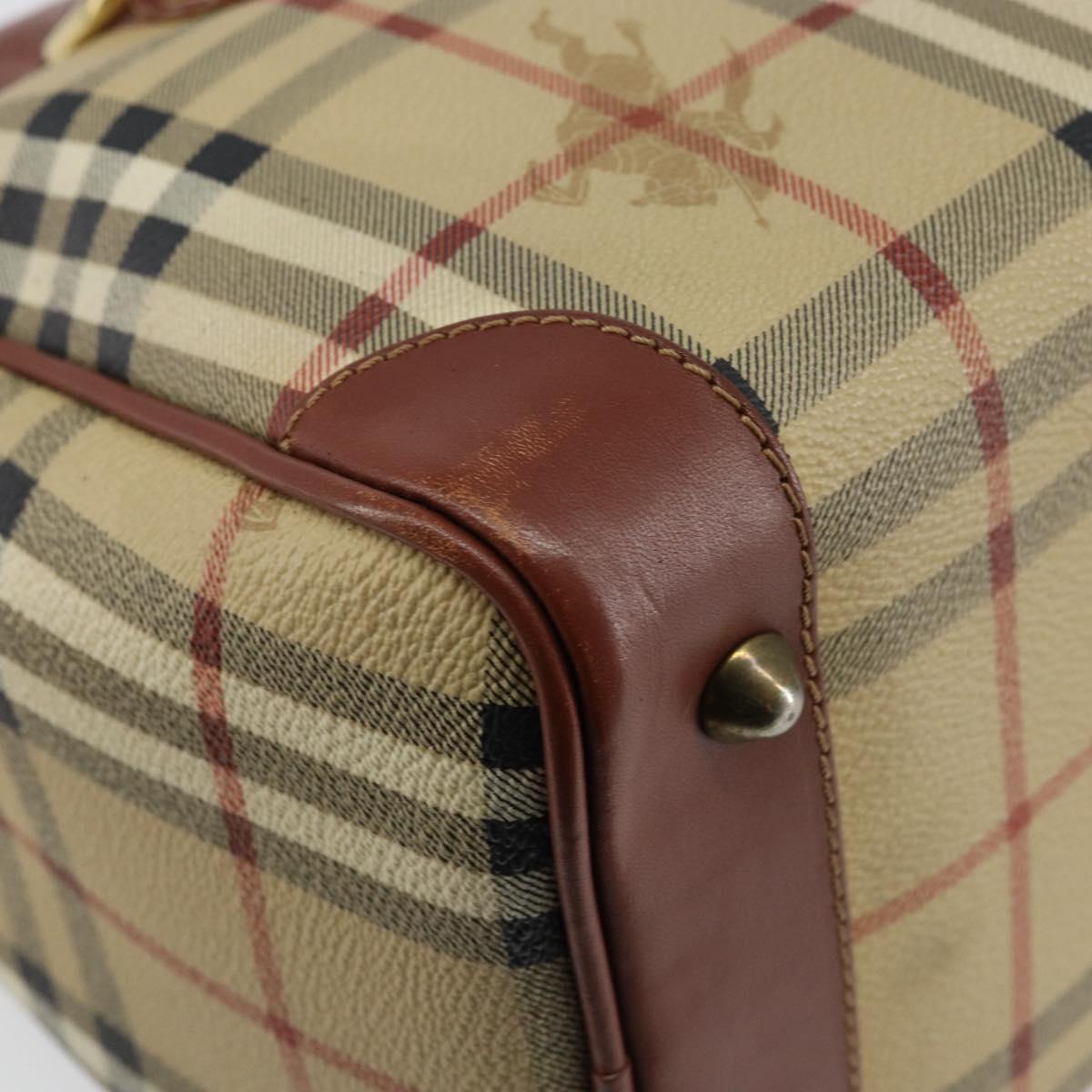 Burberrys Nova Check Boston Bag PVC Beige Gold Auth gh829