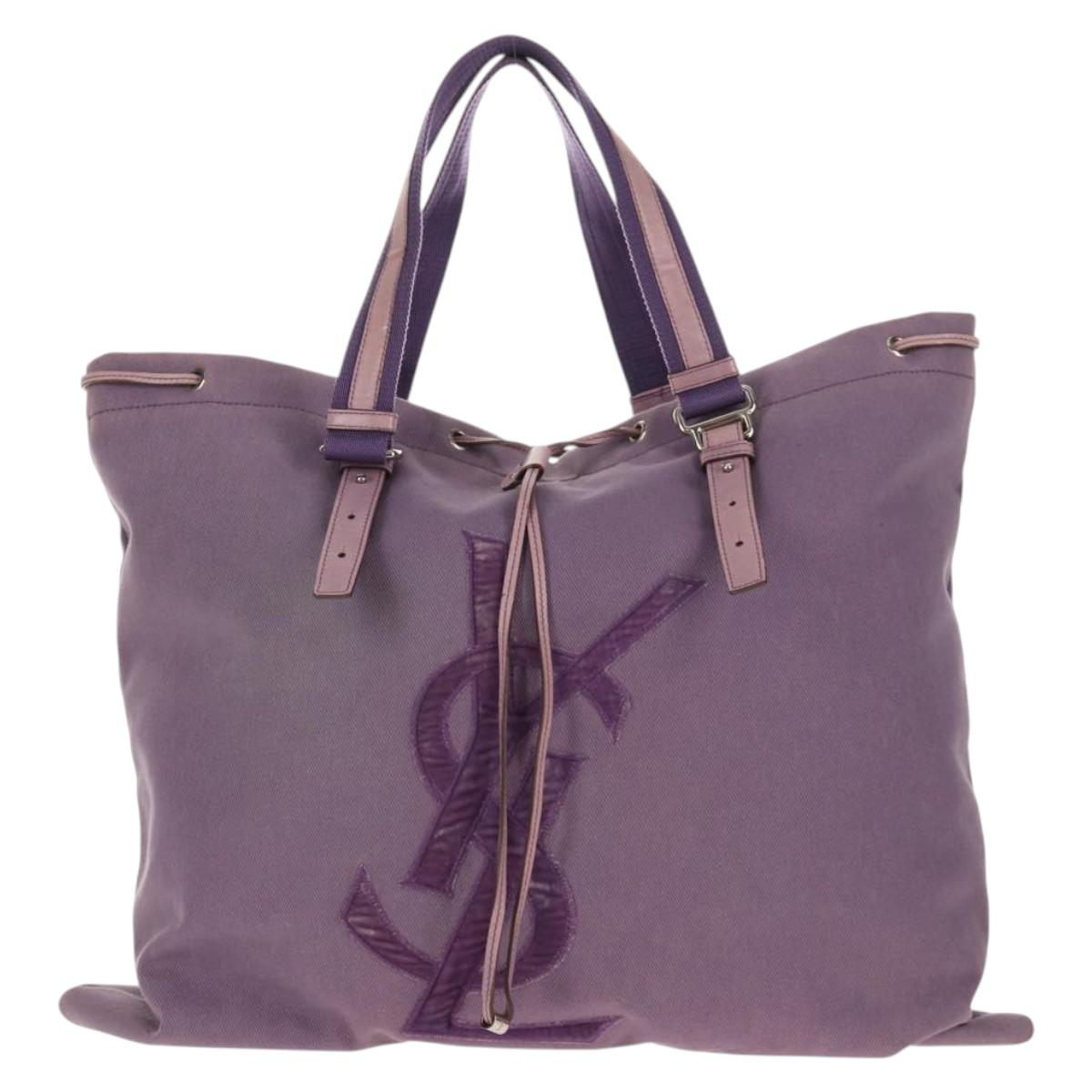 SAINT LAURENT Kahala Tote Bag Canvas Purple Silver 121627 Auth gh833