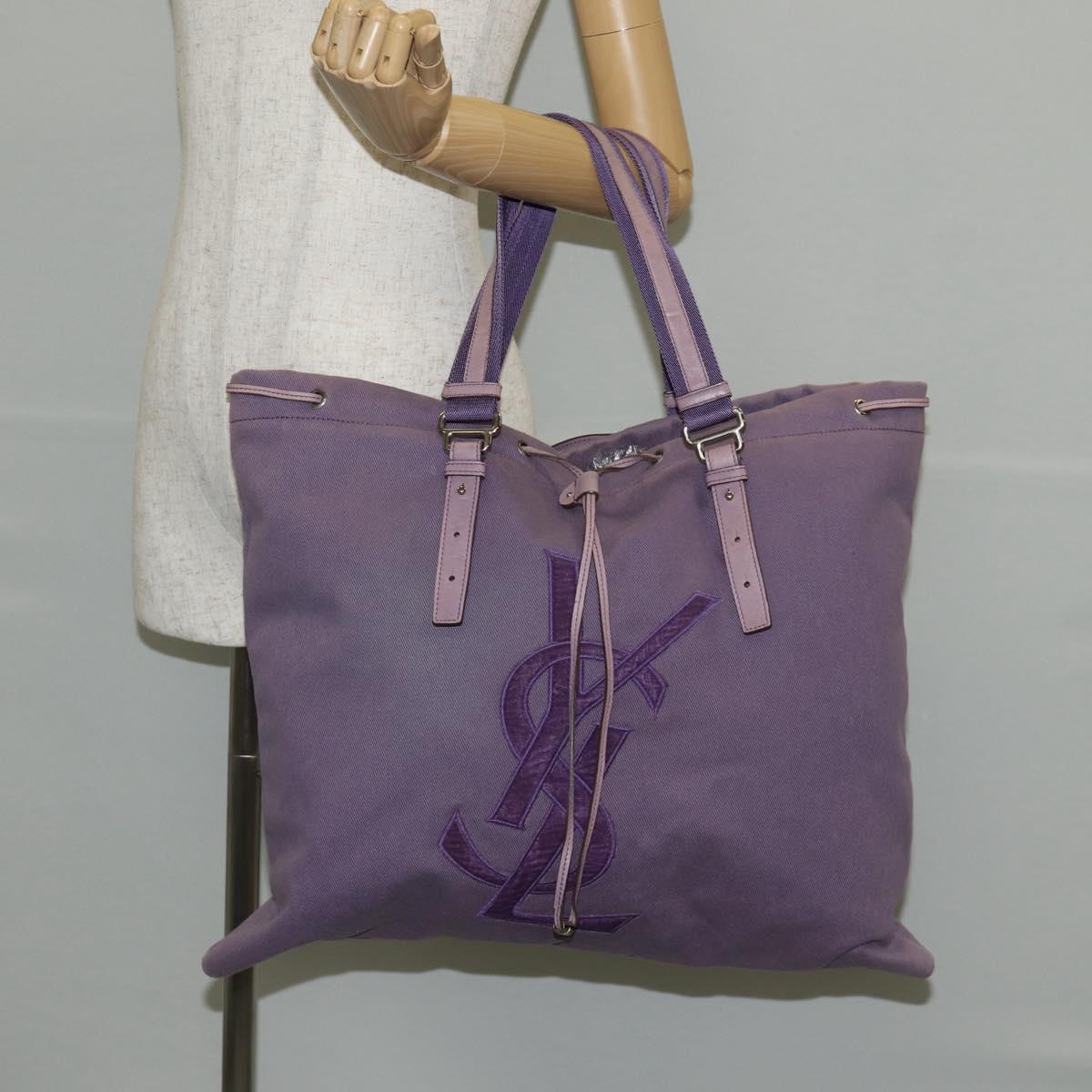SAINT LAURENT Kahala Tote Bag Canvas Purple Silver 121627 Auth gh833