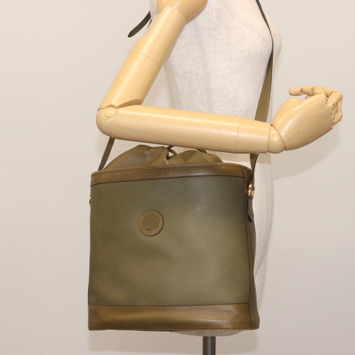 GUCCI Shoulder Bag Leather Khaki Gold Auth gh834