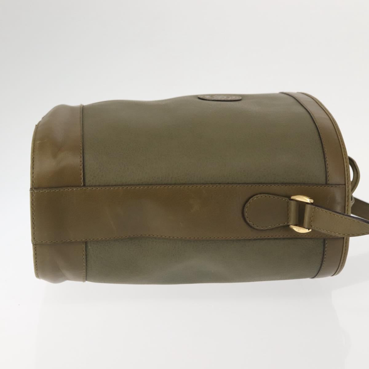 GUCCI Shoulder Bag Leather Khaki Gold Auth gh834