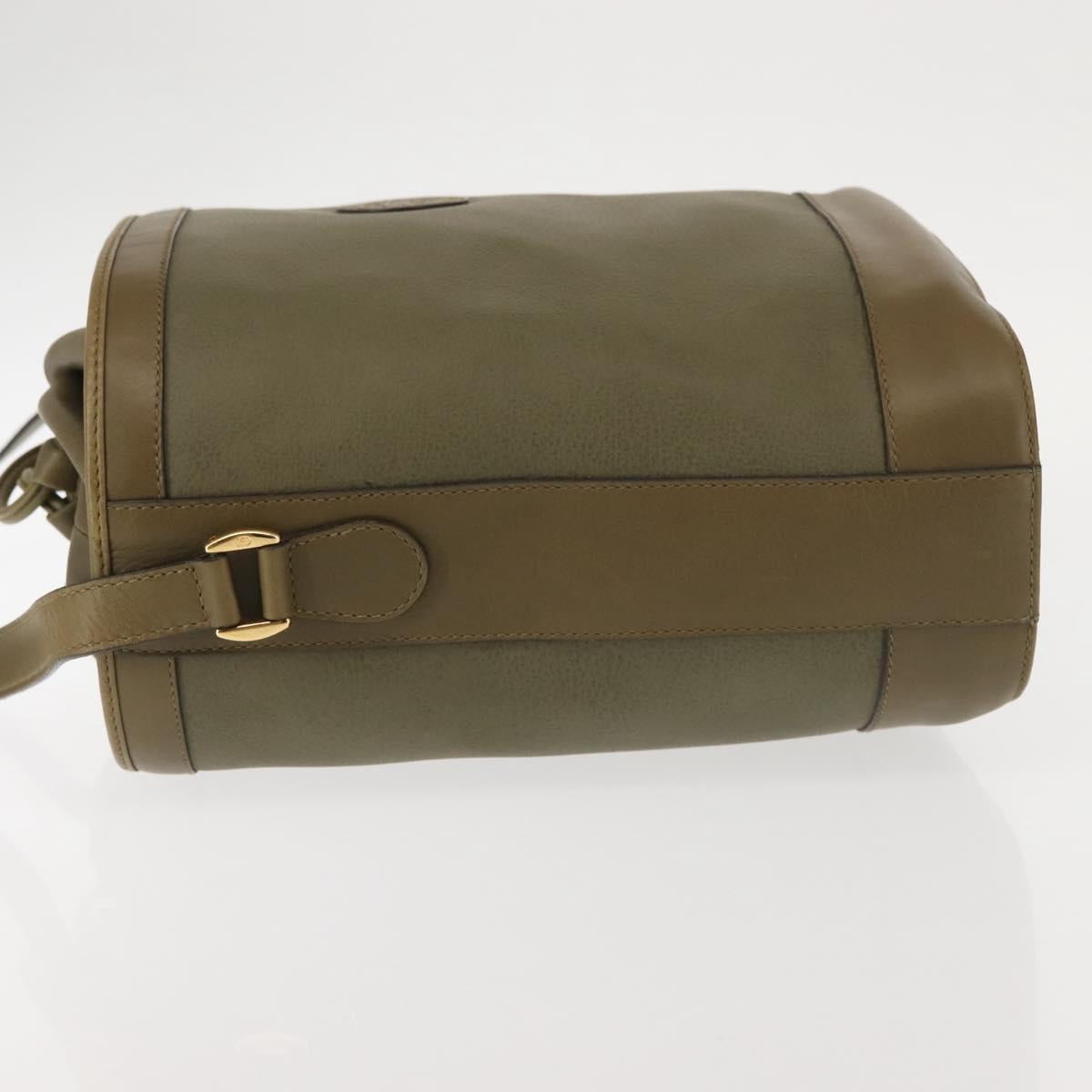 GUCCI Shoulder Bag Leather Khaki Gold Auth gh834