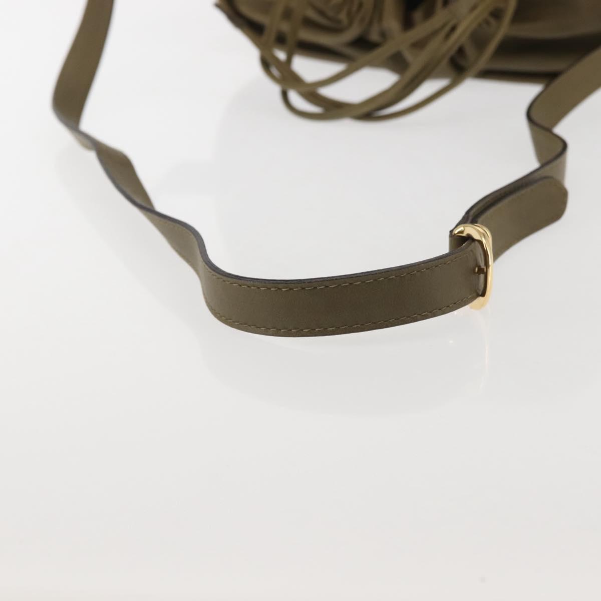GUCCI Shoulder Bag Leather Khaki Gold Auth gh834
