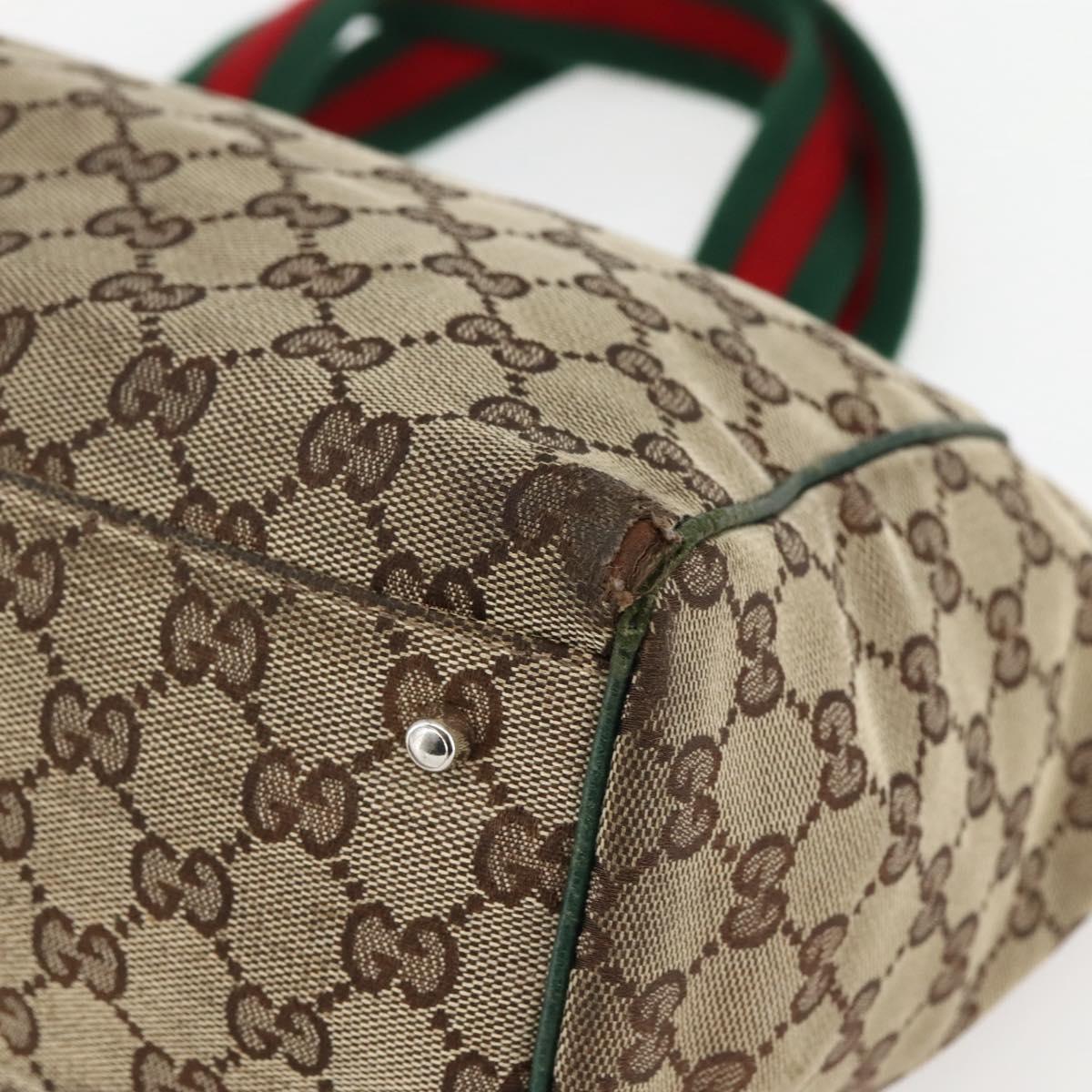 GUCCI GG Canvas Web Sherry Line Tote Bag Beige Green Red 145758 Auth gh835