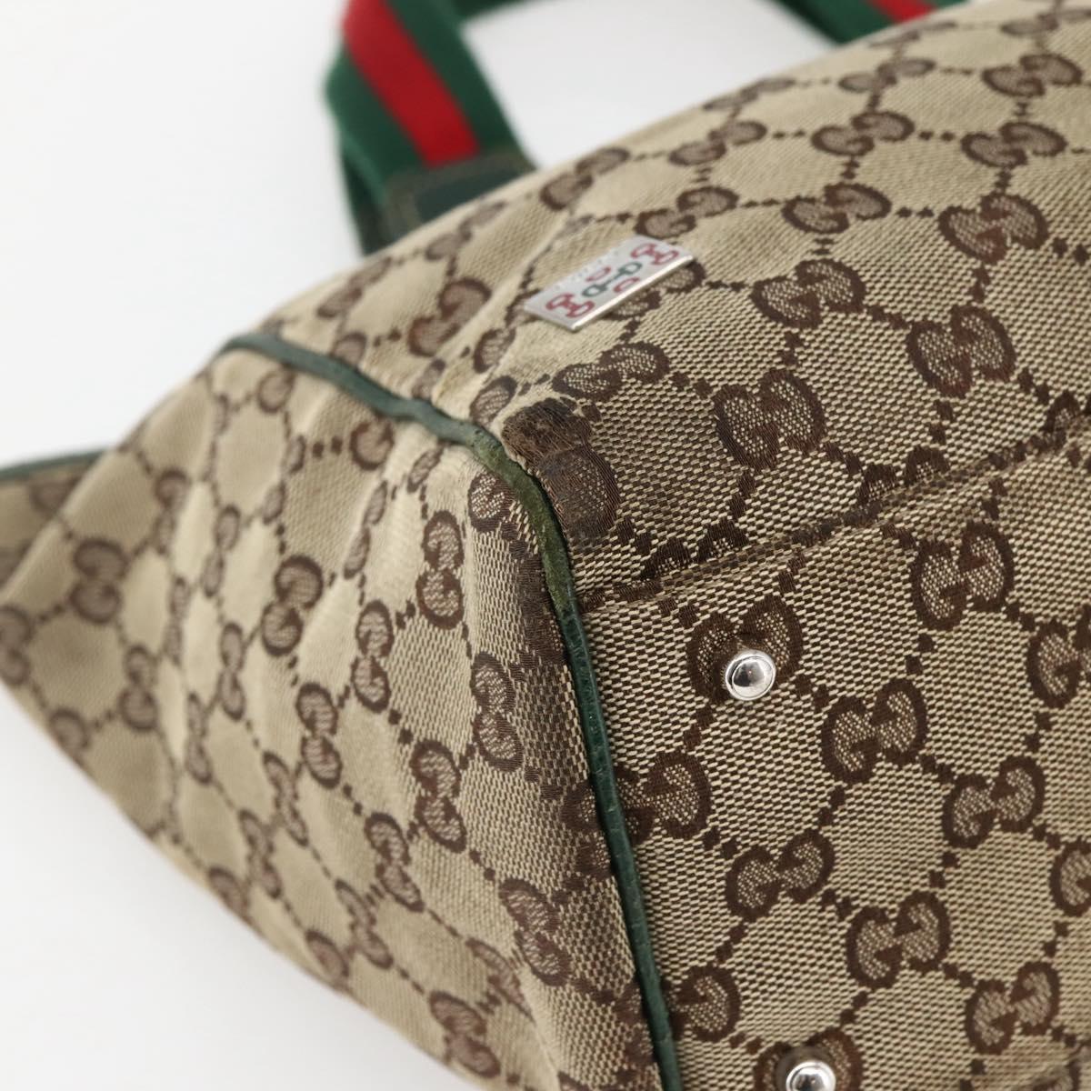 GUCCI GG Canvas Web Sherry Line Tote Bag Beige Green Red 145758 Auth gh835