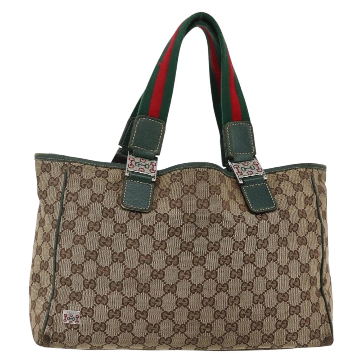 GUCCI GG Canvas Web Sherry Line Tote Bag Beige Green Red 145758 Auth gh835