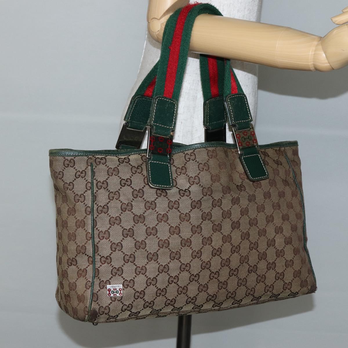 GUCCI GG Canvas Web Sherry Line Tote Bag Beige Green Red 145758 Auth gh835