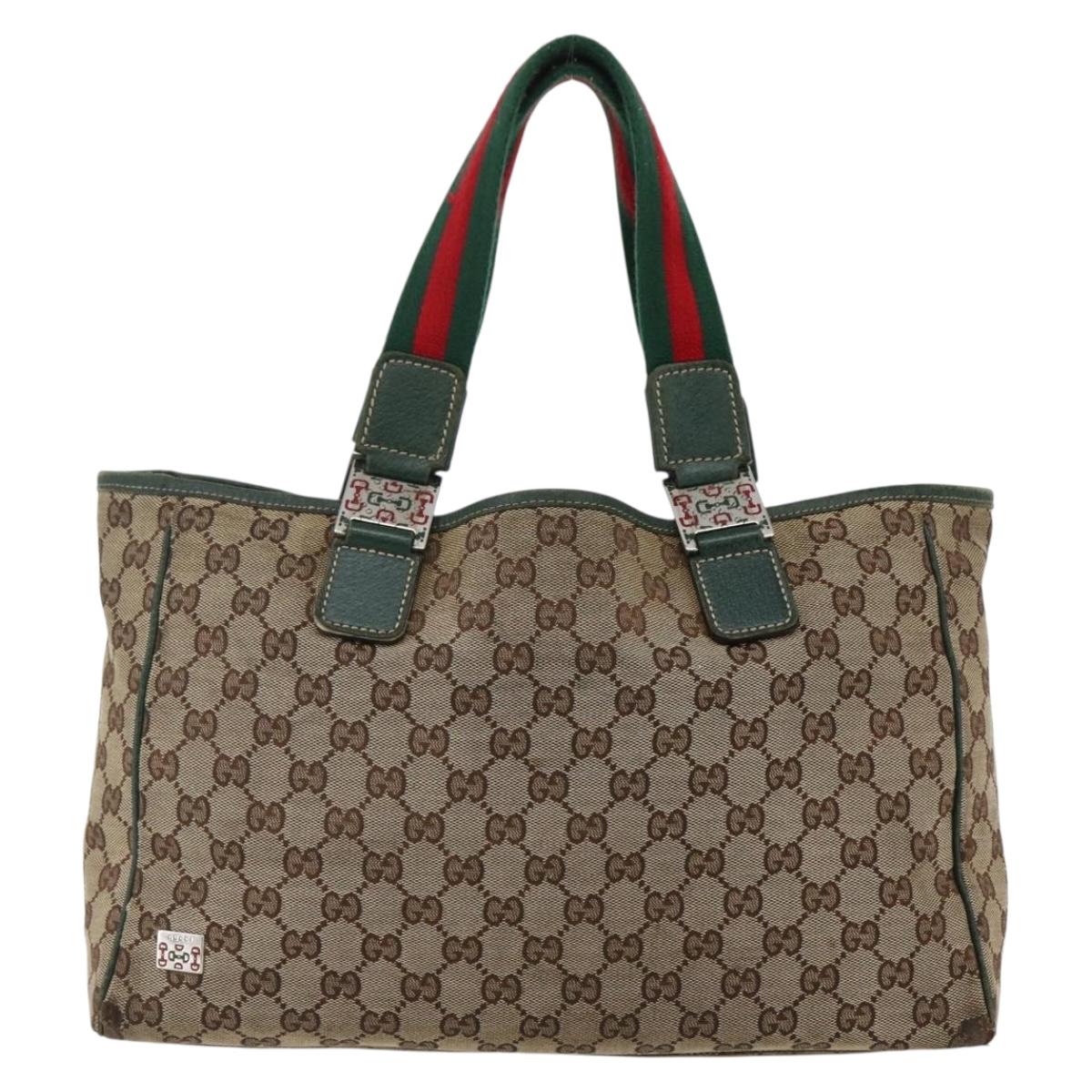 GUCCI GG Canvas Web Sherry Line Tote Bag Beige Green Red 145758 Auth gh835