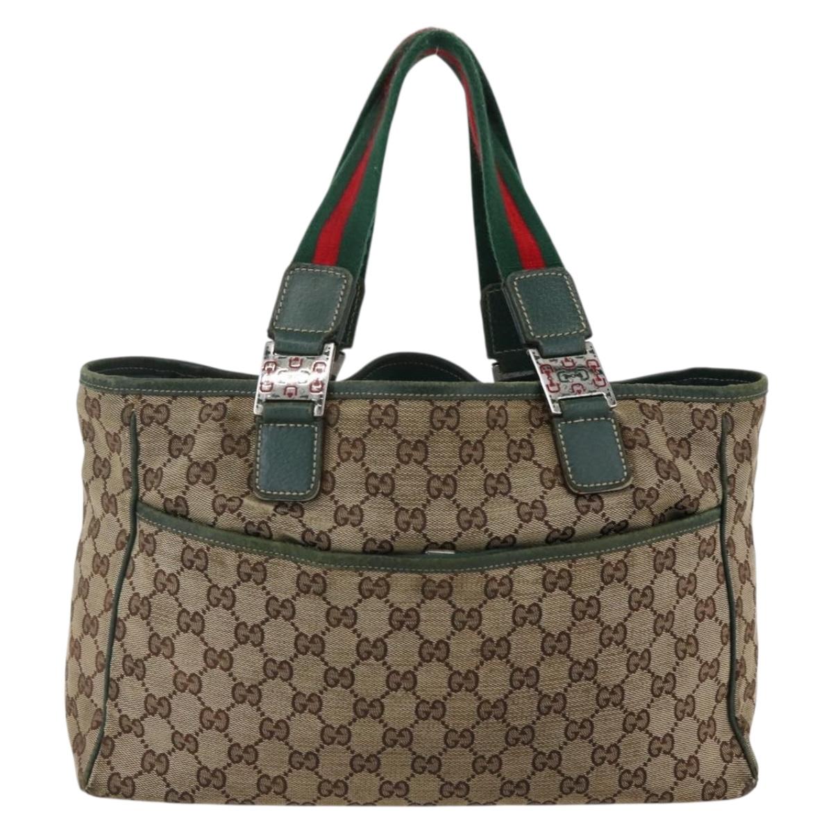 GUCCI GG Canvas Web Sherry Line Tote Bag Beige Green Red 145758 Auth gh835